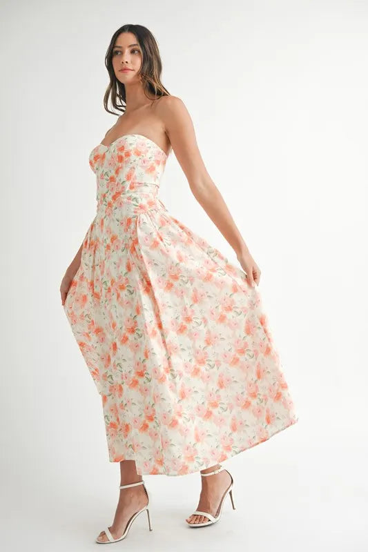 MABLE Sweetheart Neckline Floral Printed Midi Dress - The Goddess Galleries