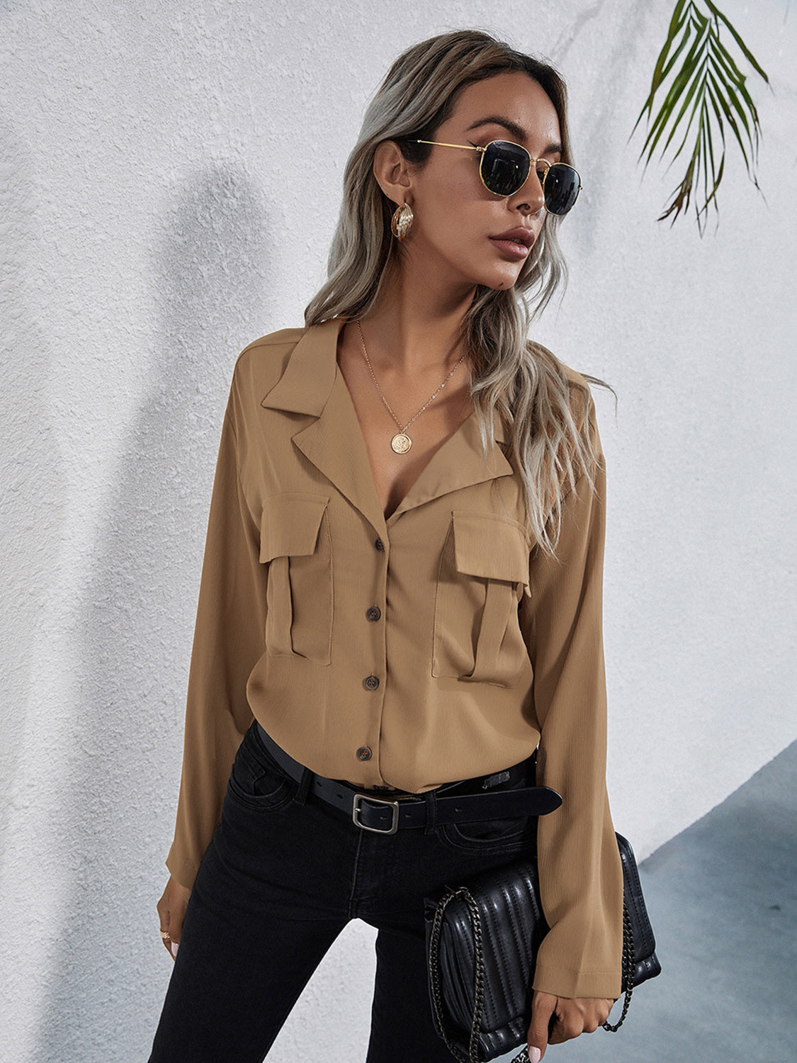 Collared Neck Button Down Shirt - The Goddess Galleries