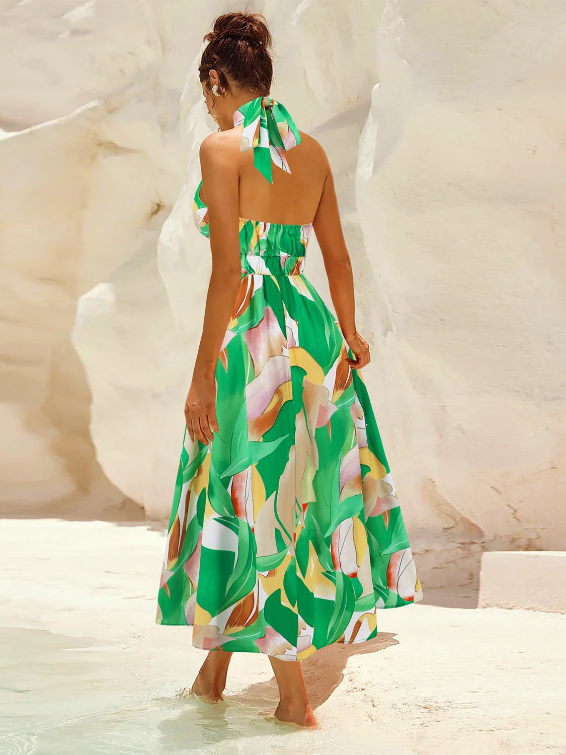 Ruched Printed Halter Neck Dress - The Goddess Galleries