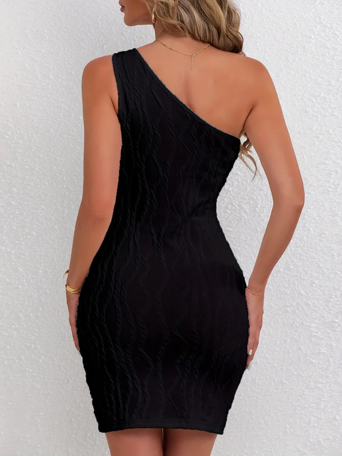 Textured Single Shoulder Mini Dress - The Goddess Galleries