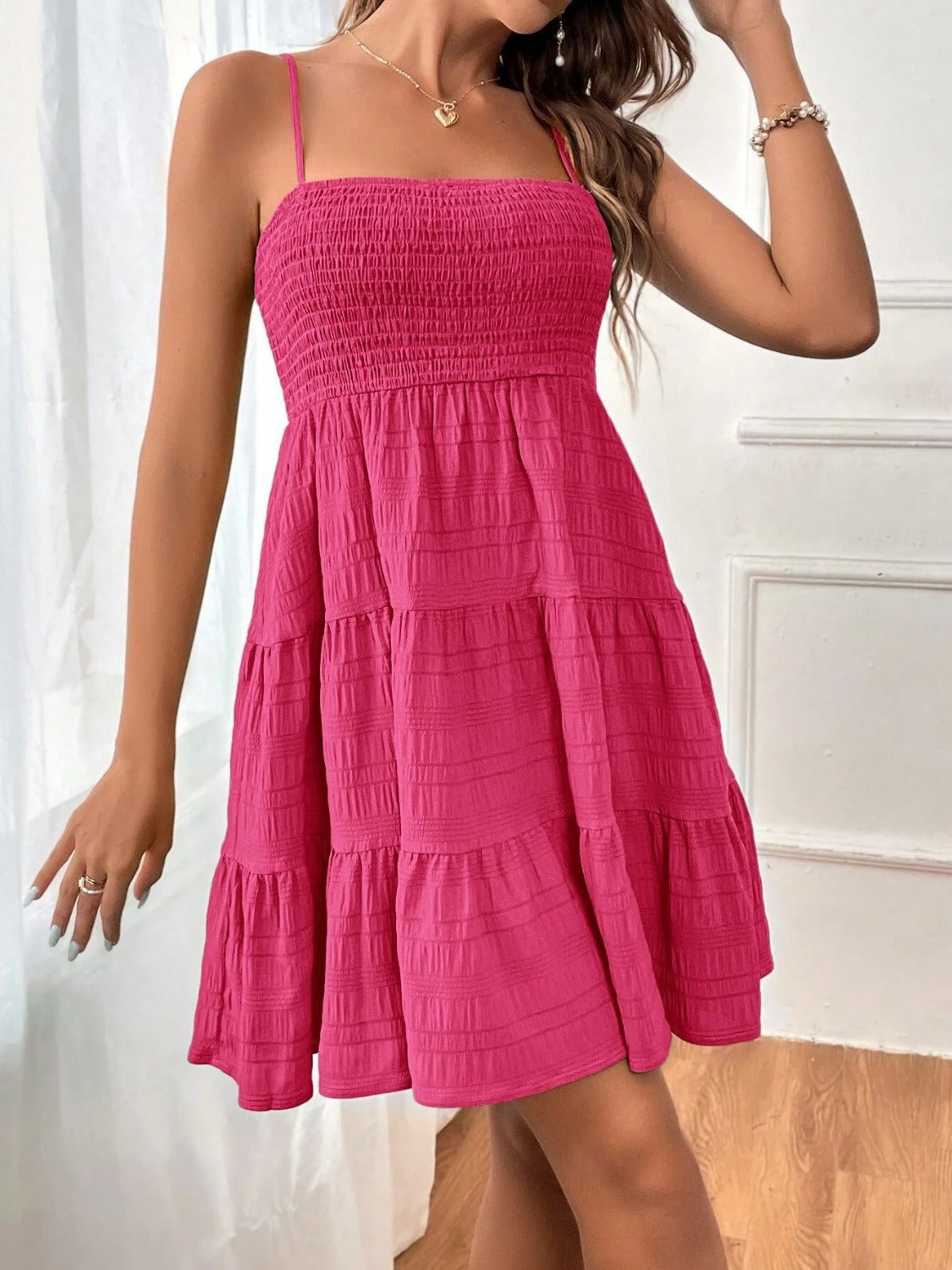 Tiered Smocked Square Neck Cami Dress - The Goddess Galleries