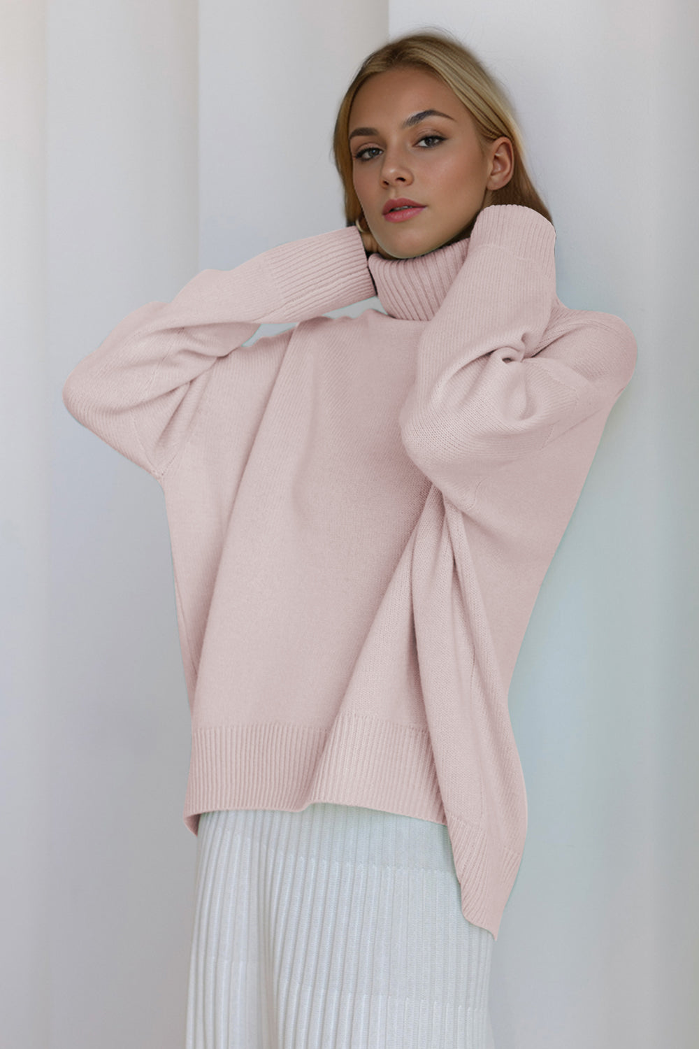 Basic Bae Turtleneck Dropped Shoulder Long Sleeve Sweater - The Goddess Galleries