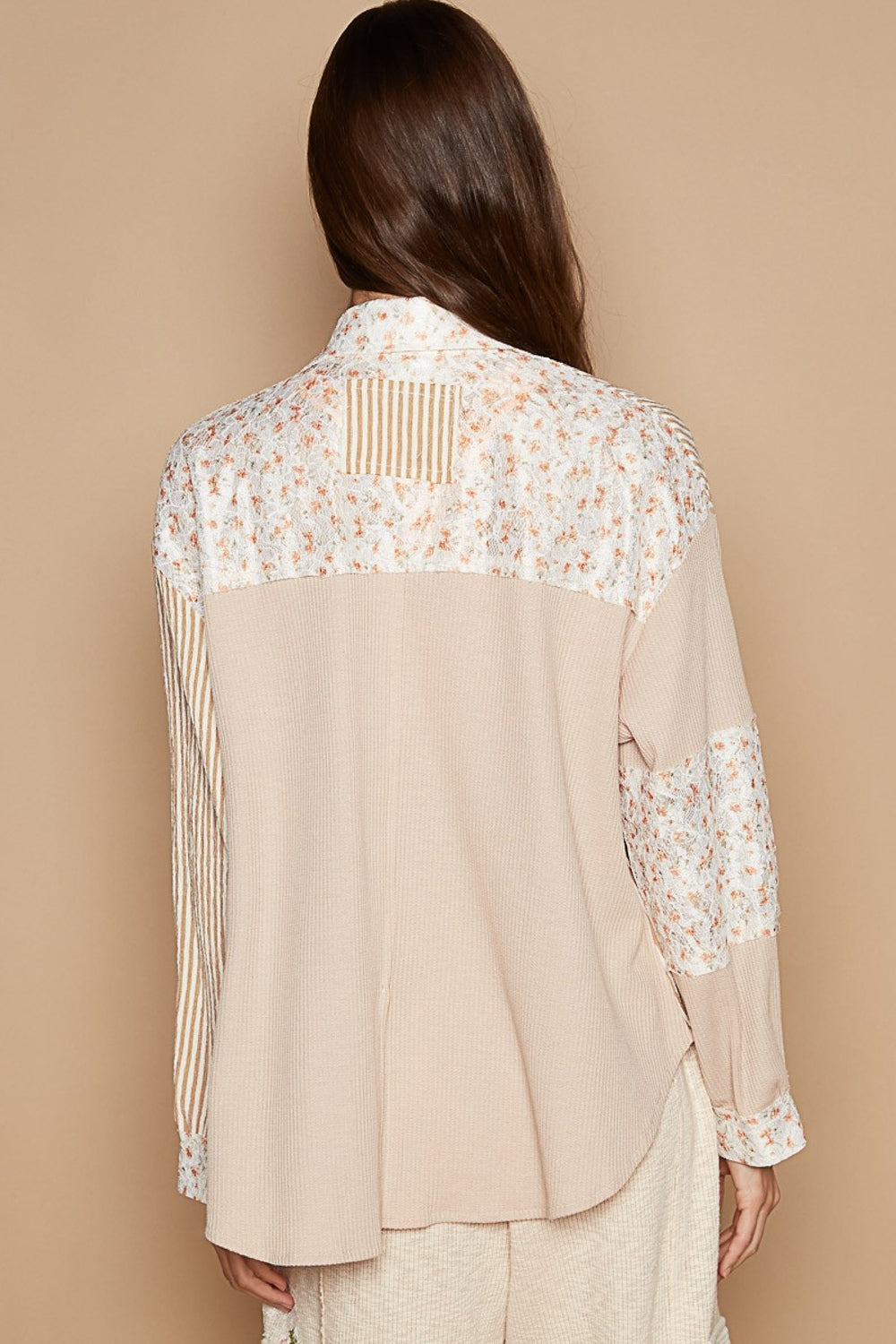 POL Long Sleeve Embroidered Print Patch Pocket Shirt - The Goddess Galleries