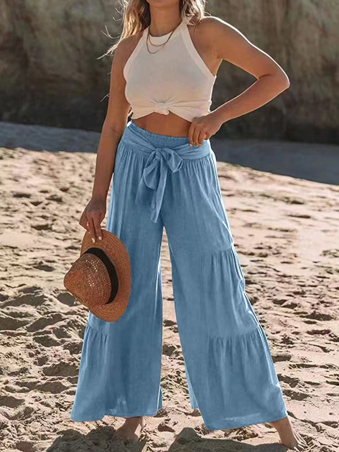Tied Ruched Wide Leg Pants - The Goddess Galleries