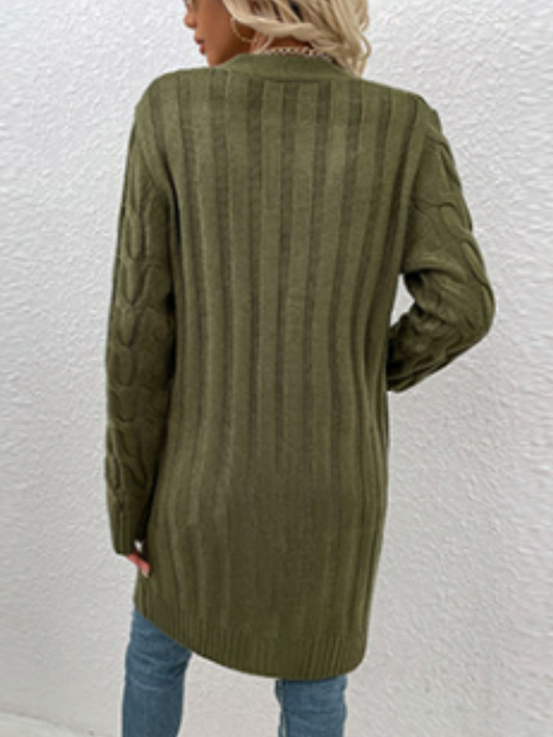 Cable-Knit Button Down Cardigan with Pockets - The Goddess Galleries