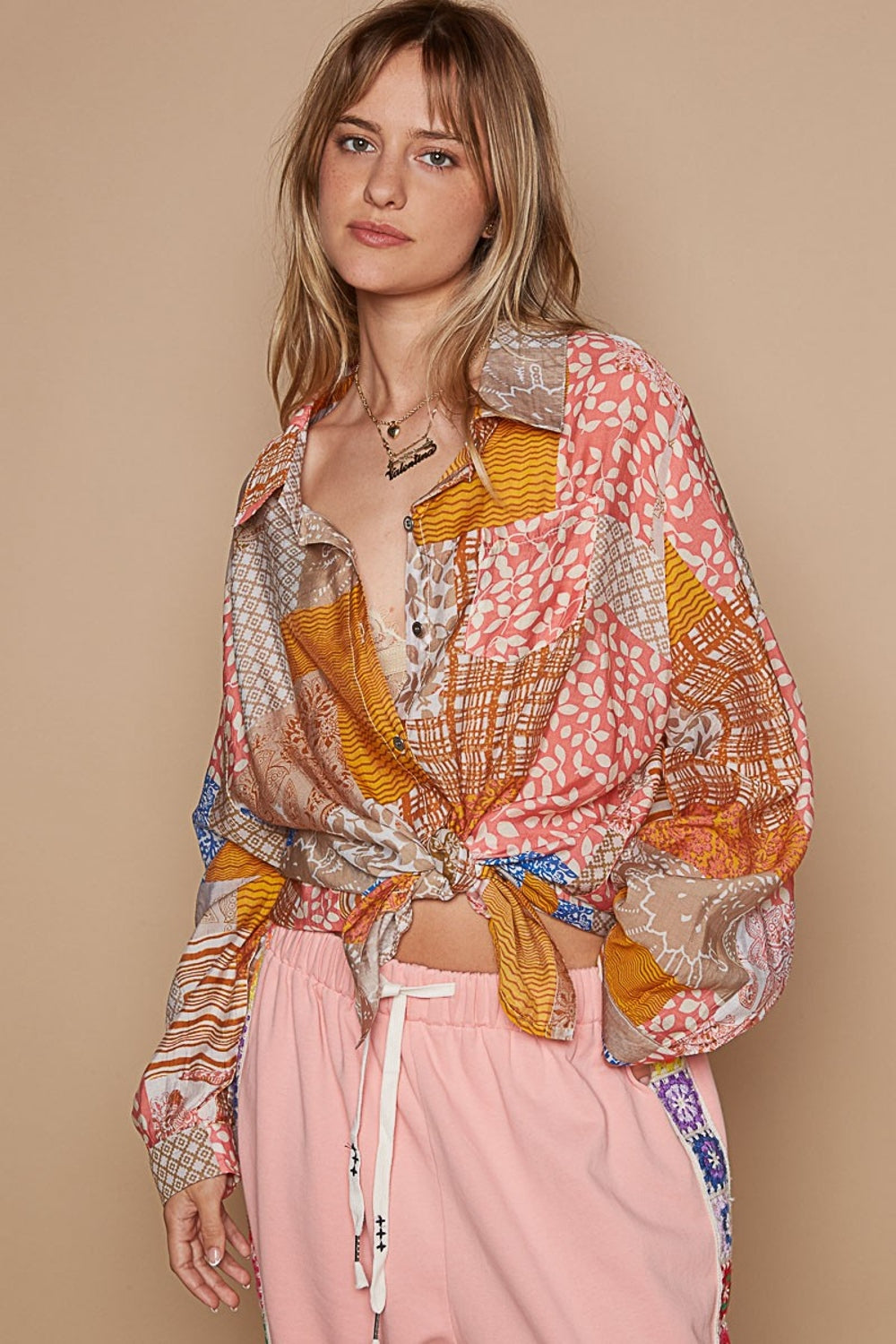 POL Button-Down Long Sleeve Printed Shirt - The Goddess Galleries
