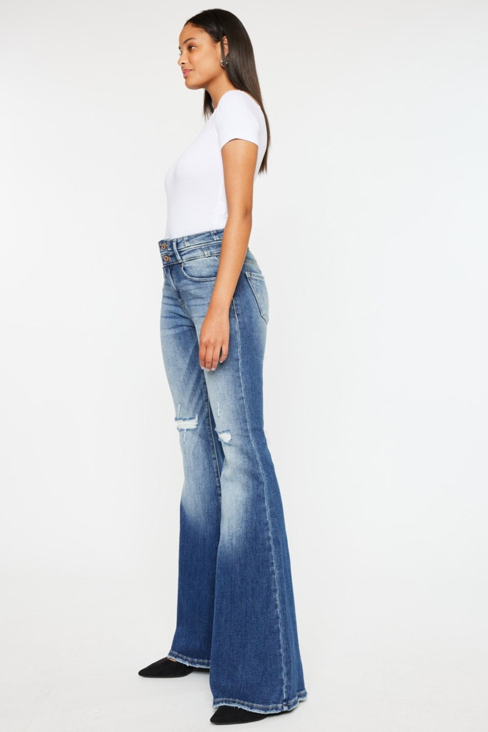 Kancan High Rise Wide Waistband Flare Jeans - The Goddess Galleries