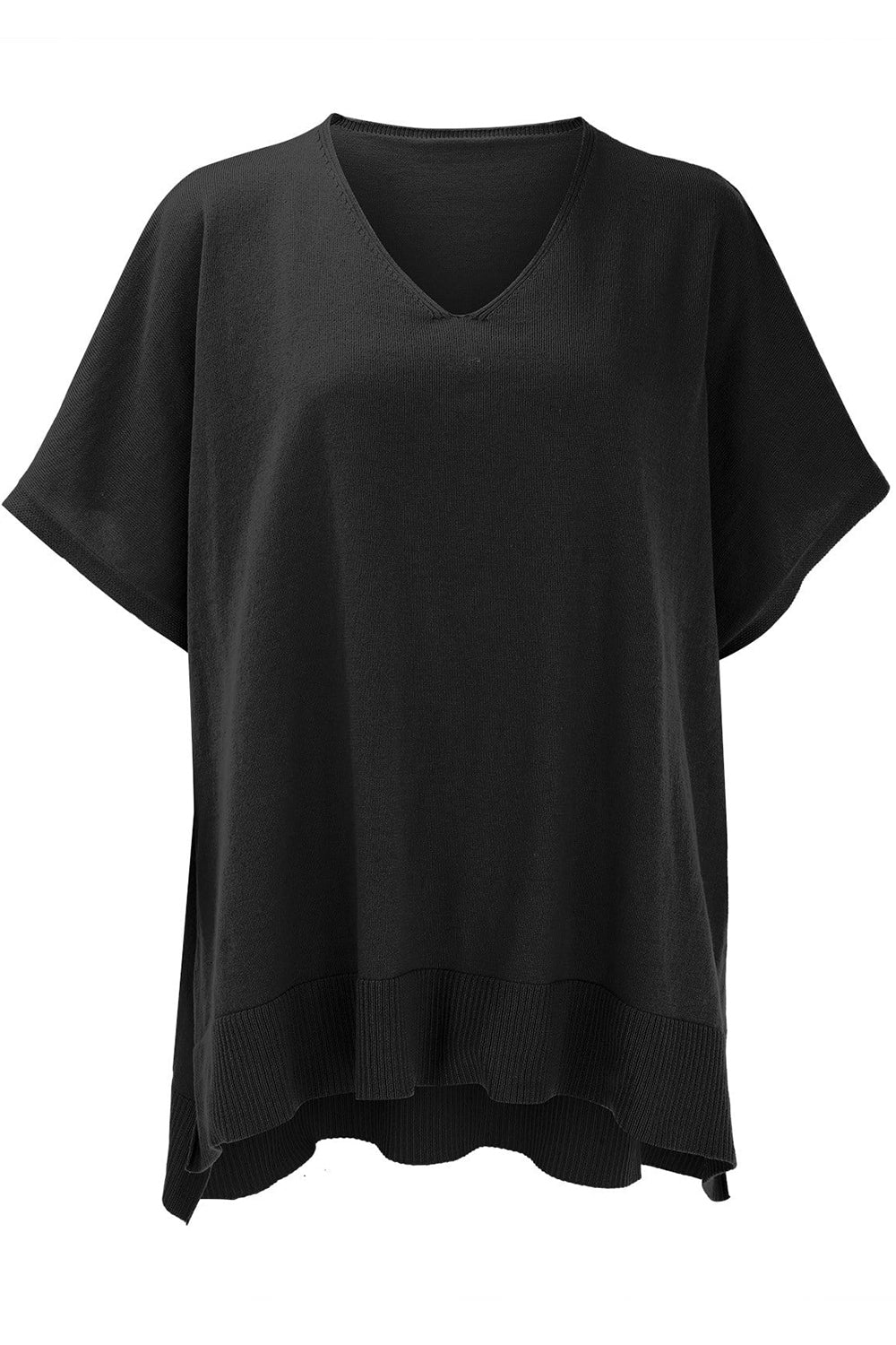 Slit V-Neck Half Sleeve Knit Top - The Goddess Galleries