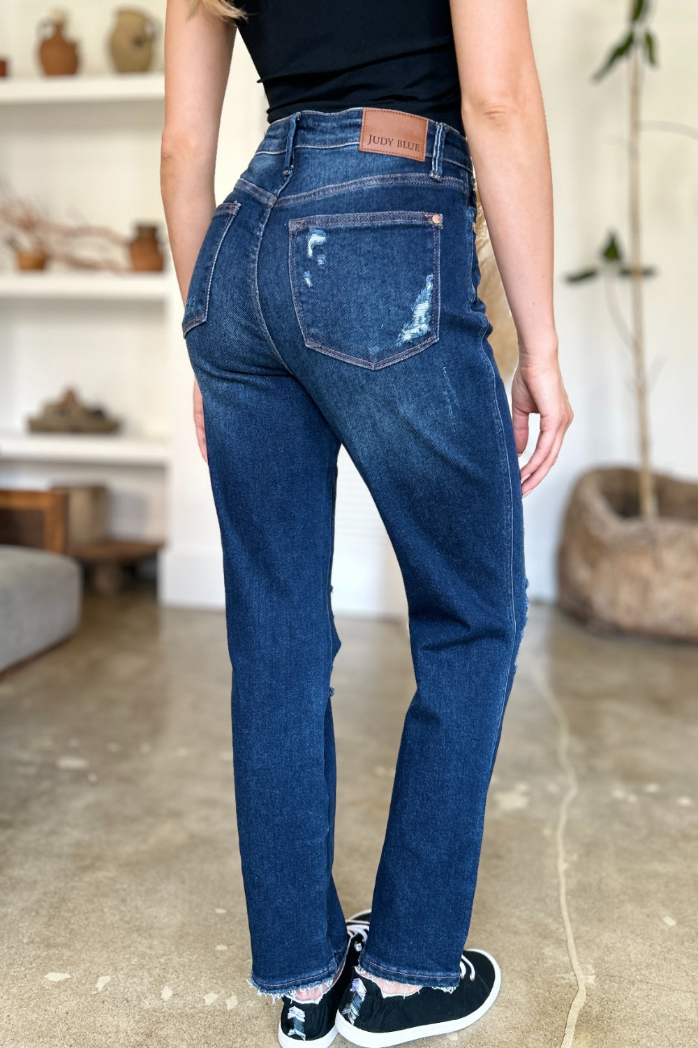 Judy Blue Full Size High Waist Rigid Magic Heavy Destroy Straight Jeans - The Goddess Galleries