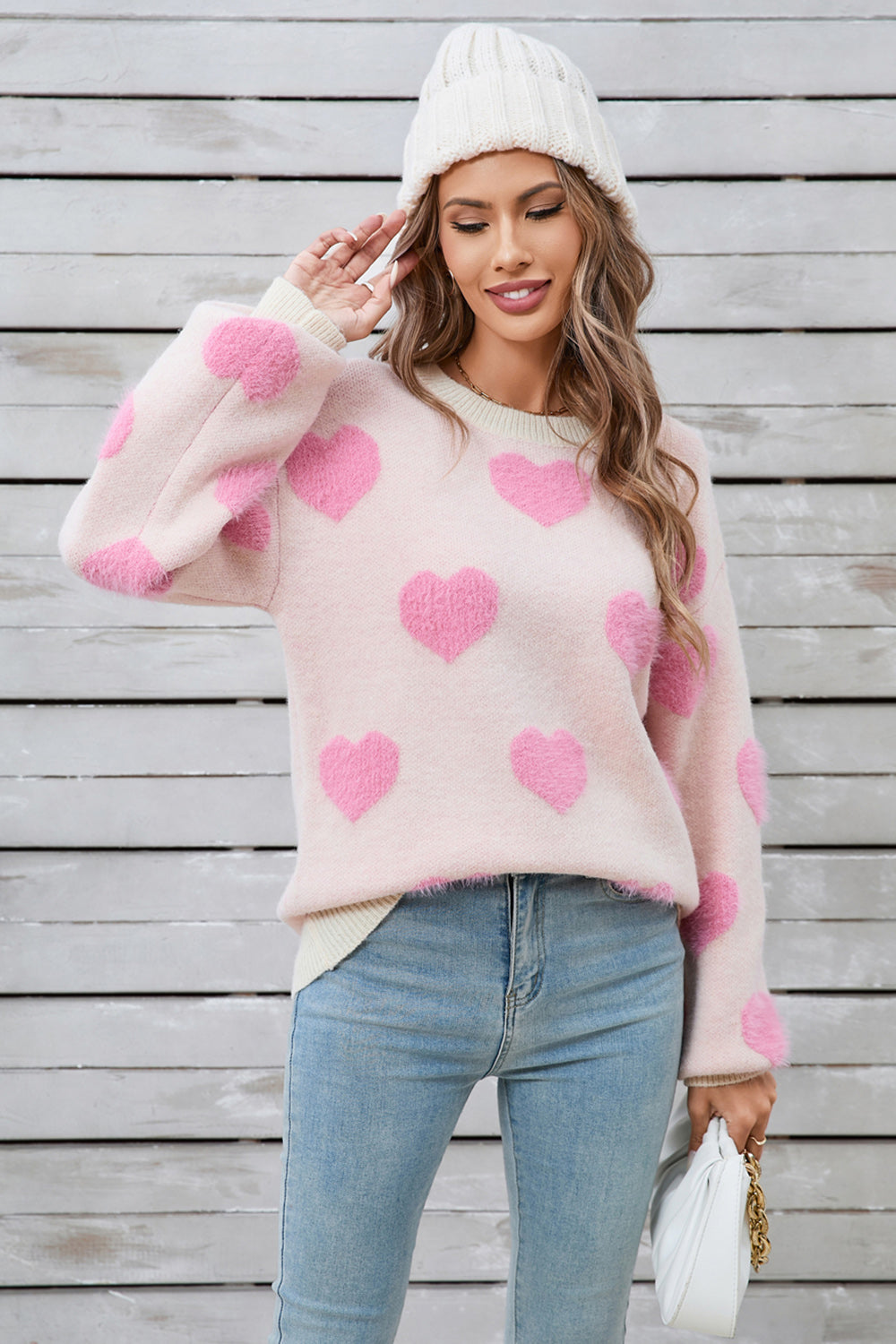 Angel Wings Heart Dropped Shoulder Long Sleeve Sweater - The Goddess Galleries