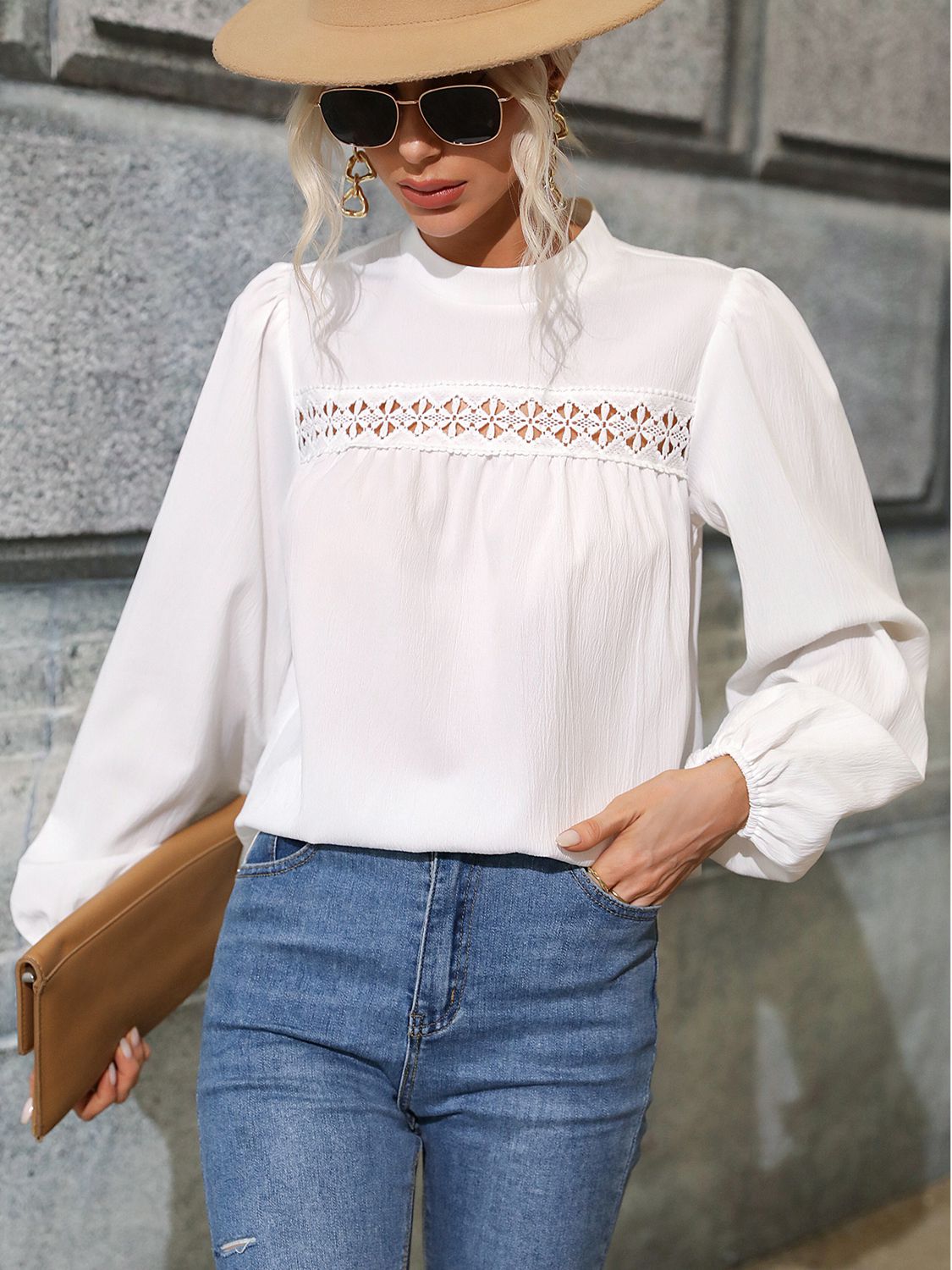 Honey Round Neck Puff Sleeve Blouse - The Goddess Galleries