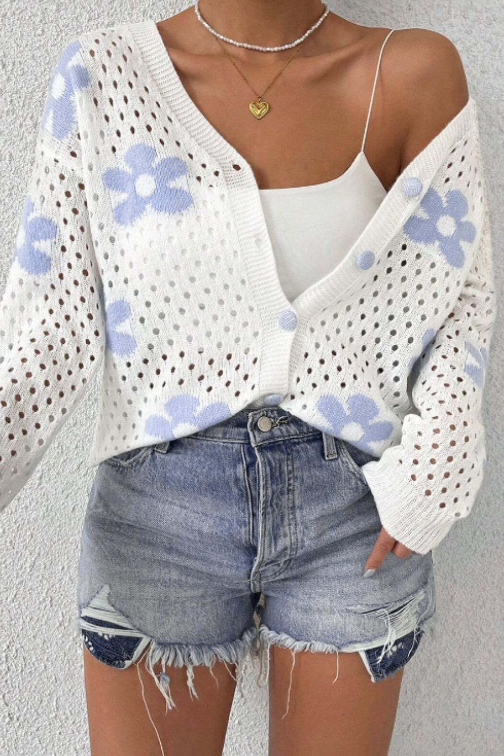 Flower Hollowed Out Button Down Long Sleeve Cardigan - The Goddess Galleries