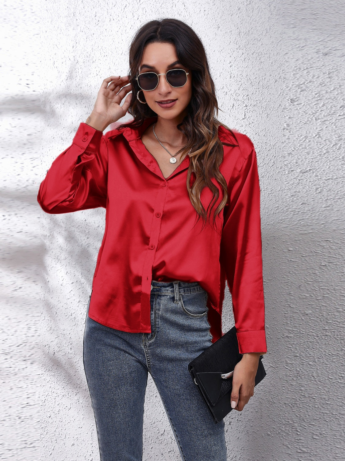 Collared Neck Buttoned Long Sleeve Shirt - The Goddess Galleries