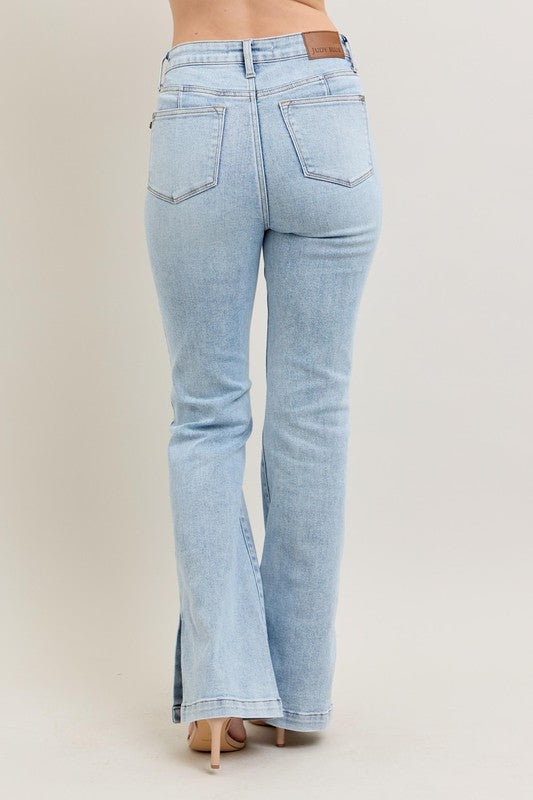 Judy Blue Full Size Tummy Control Vintage Wash Side Slit Slim Boot Jeans Plus Size - The Goddess Galleries