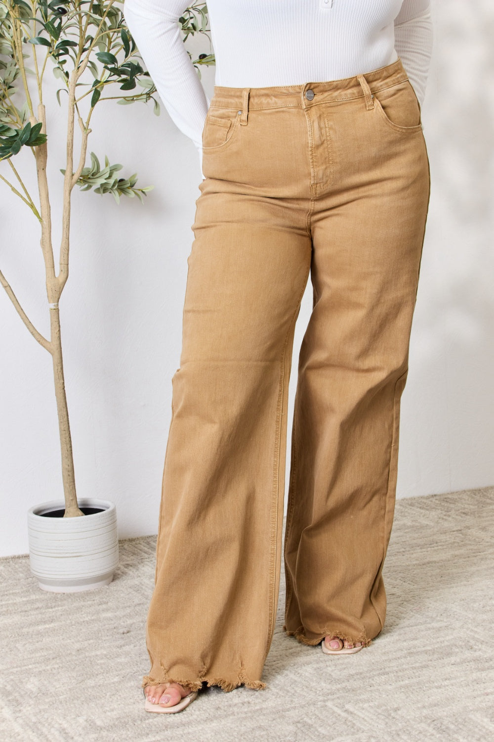 RISEN Full Size Fringe Hem Wide Leg Jeans - The Goddess Galleries