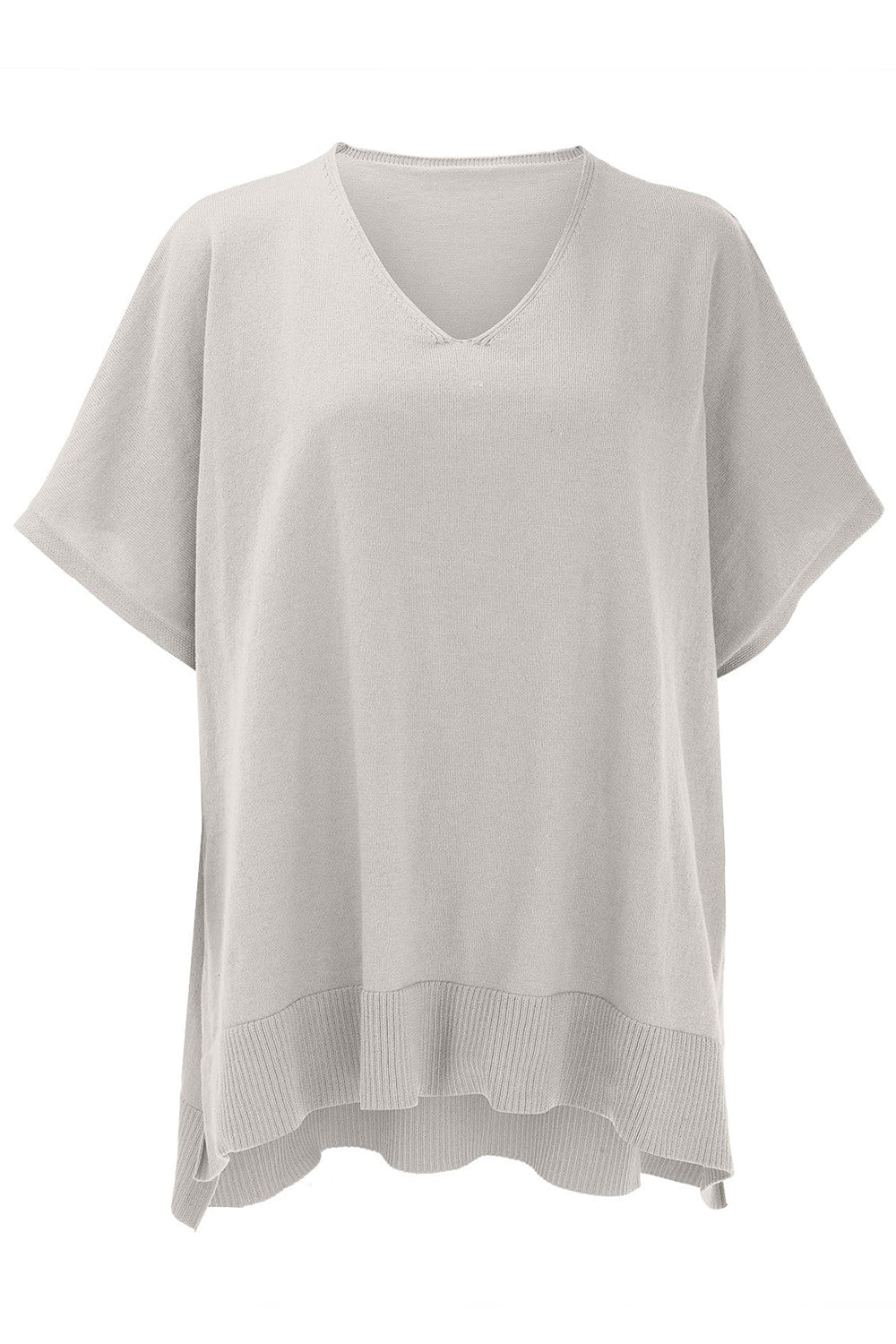 Slit V-Neck Half Sleeve Knit Top - The Goddess Galleries