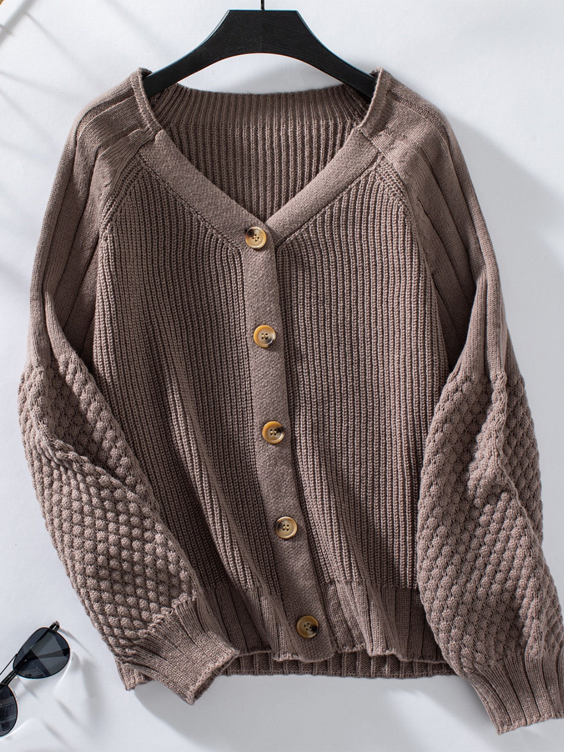 V-Neck Button Up Raglan Sleeve Cardigan - The Goddess Galleries
