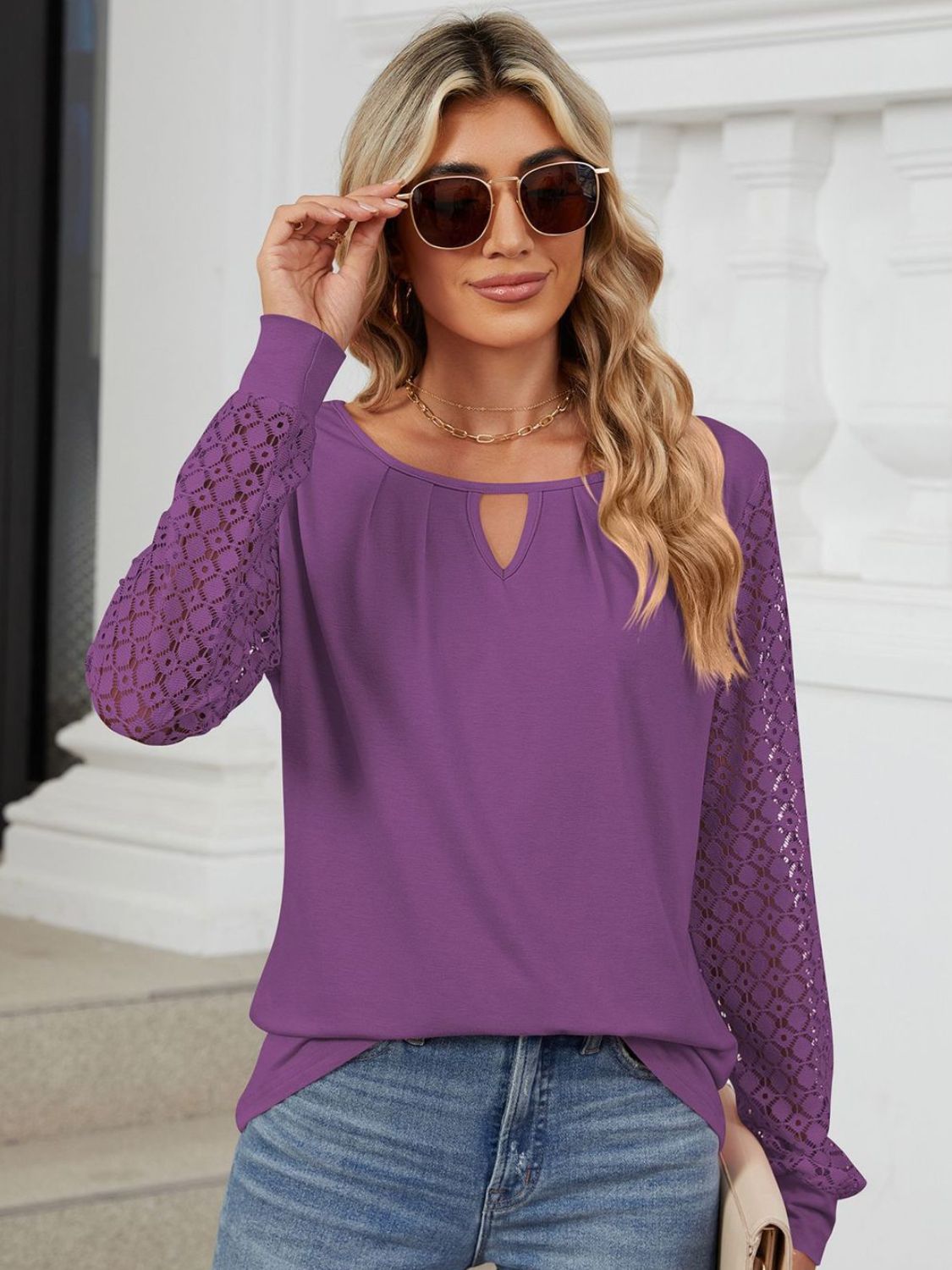 Cutout Round Neck Long Sleeve T-Shirt - The Goddess Galleries