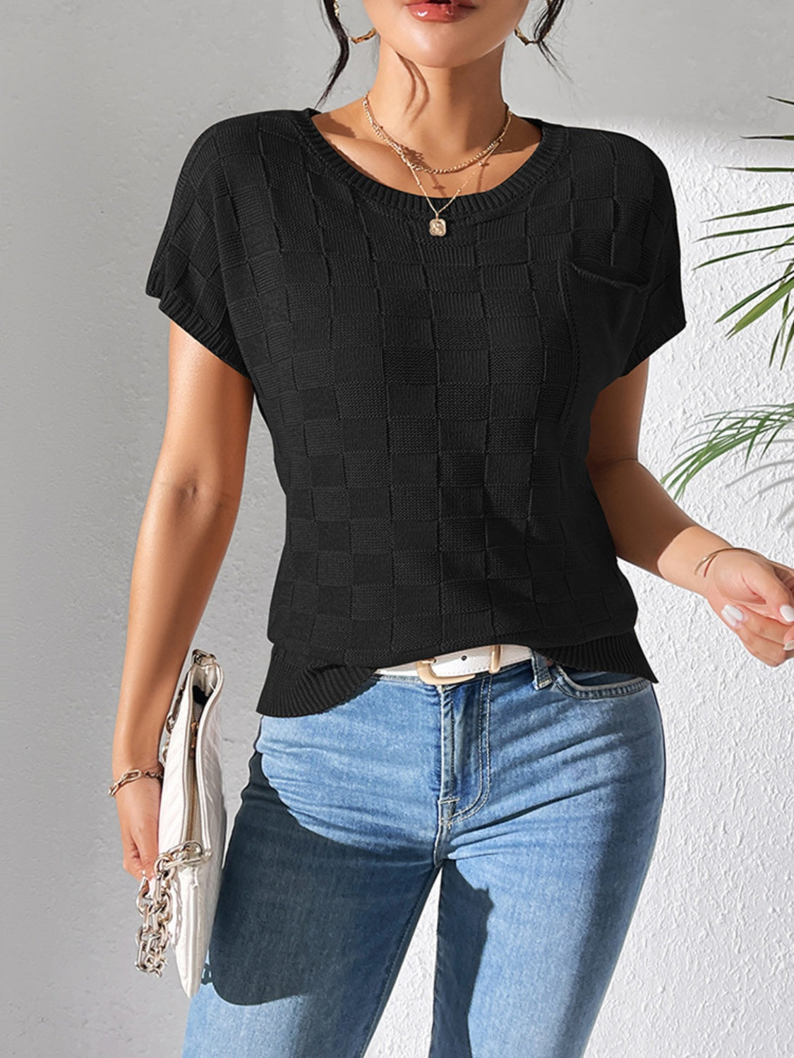 Round Neck Short Sleeve Knit Top - The Goddess Galleries