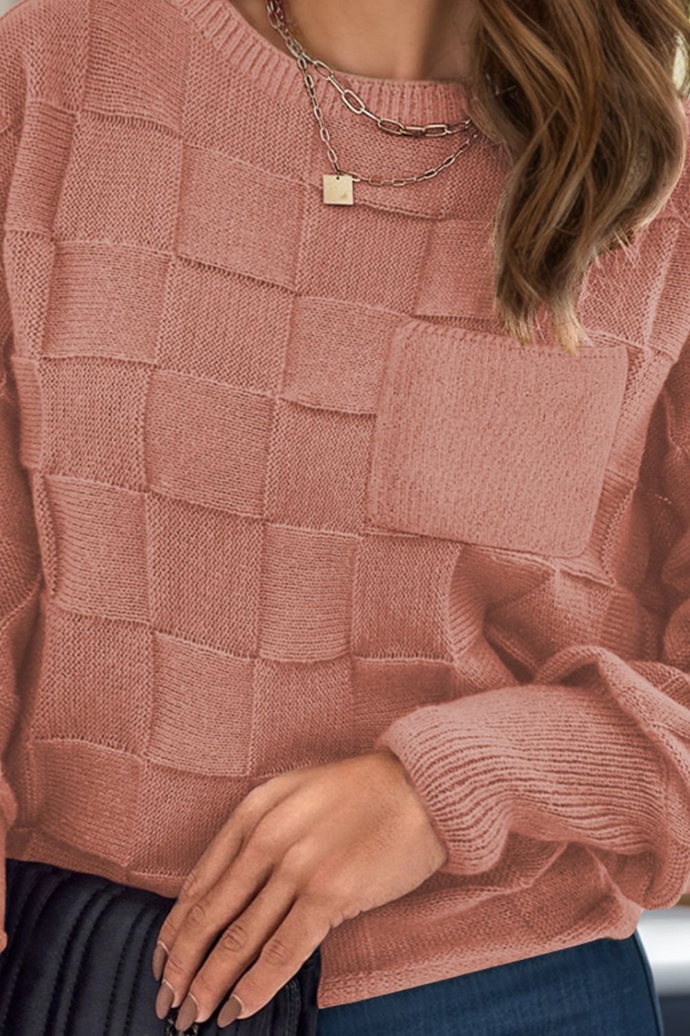 Plus Size Plaid Round Neck Sweater - The Goddess Galleries