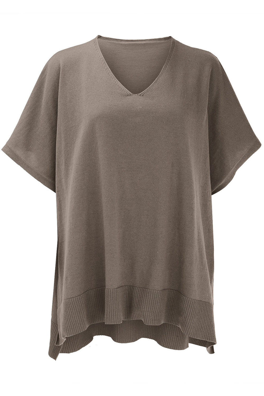 Slit V-Neck Half Sleeve Knit Top - The Goddess Galleries