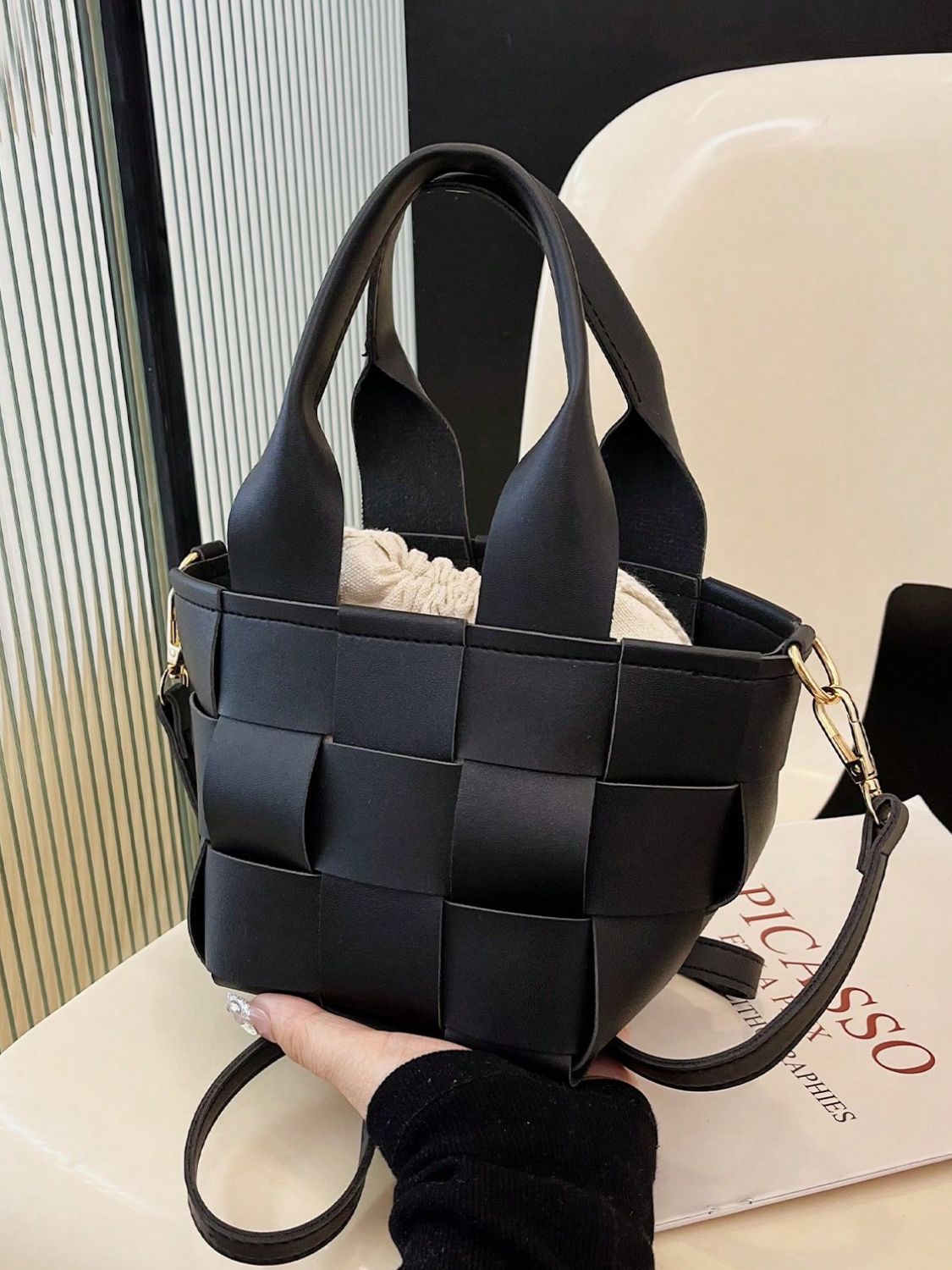 PU Leather Braided Bucket Bag - The Goddess Galleries