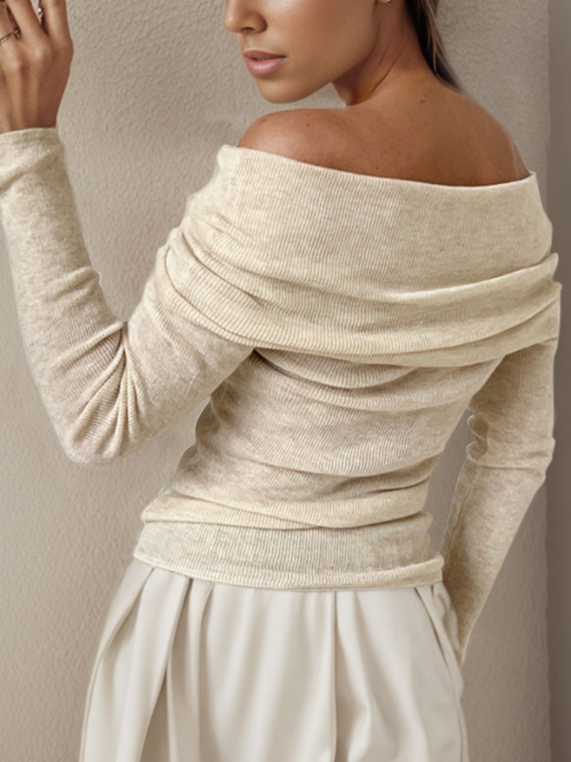 Off-Shoulder Long Sleeve Sweater - The Goddess Galleries
