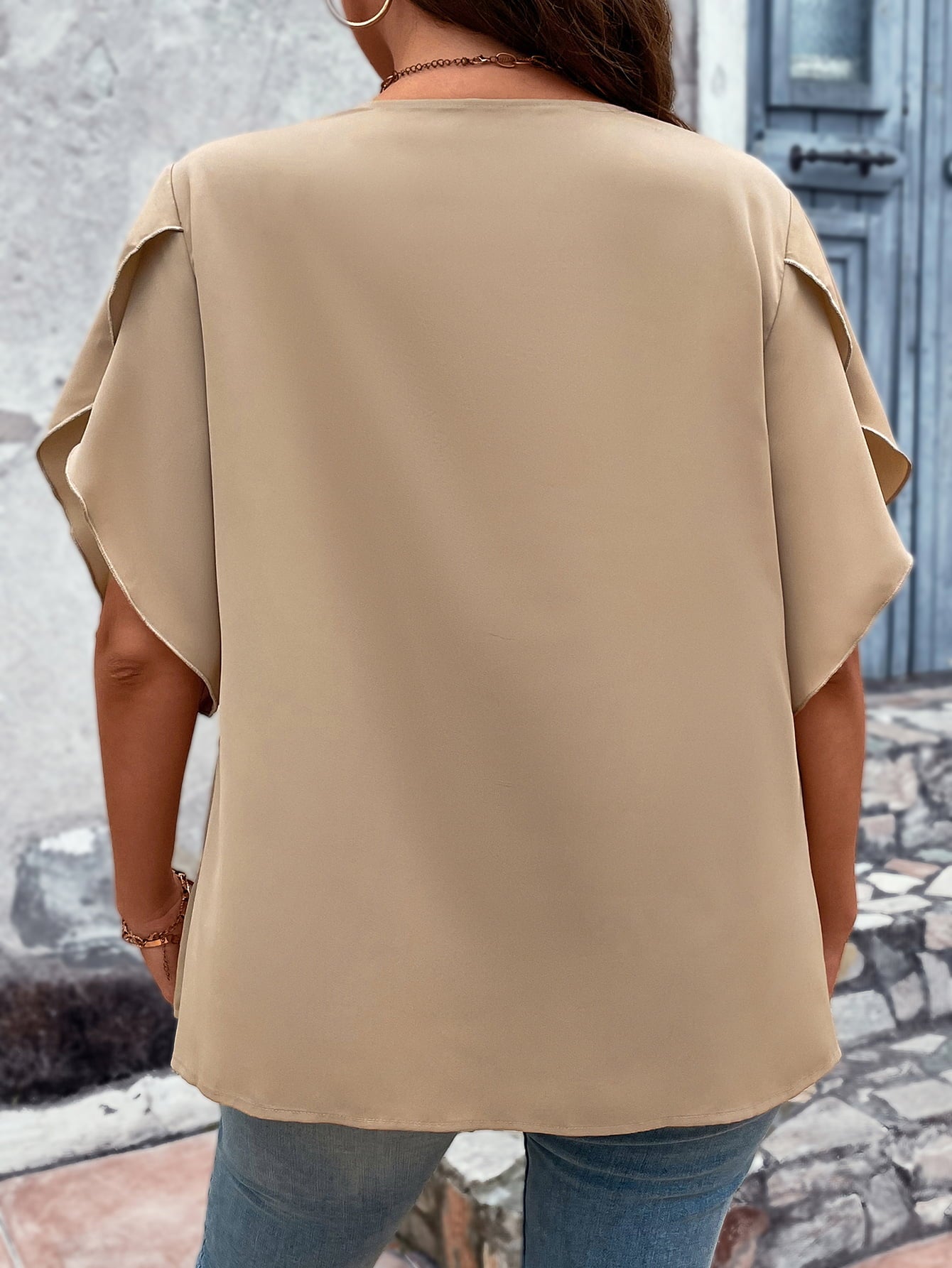 Honey Plus Size V-Neck Flutter Sleeve Blouse - The Goddess Galleries