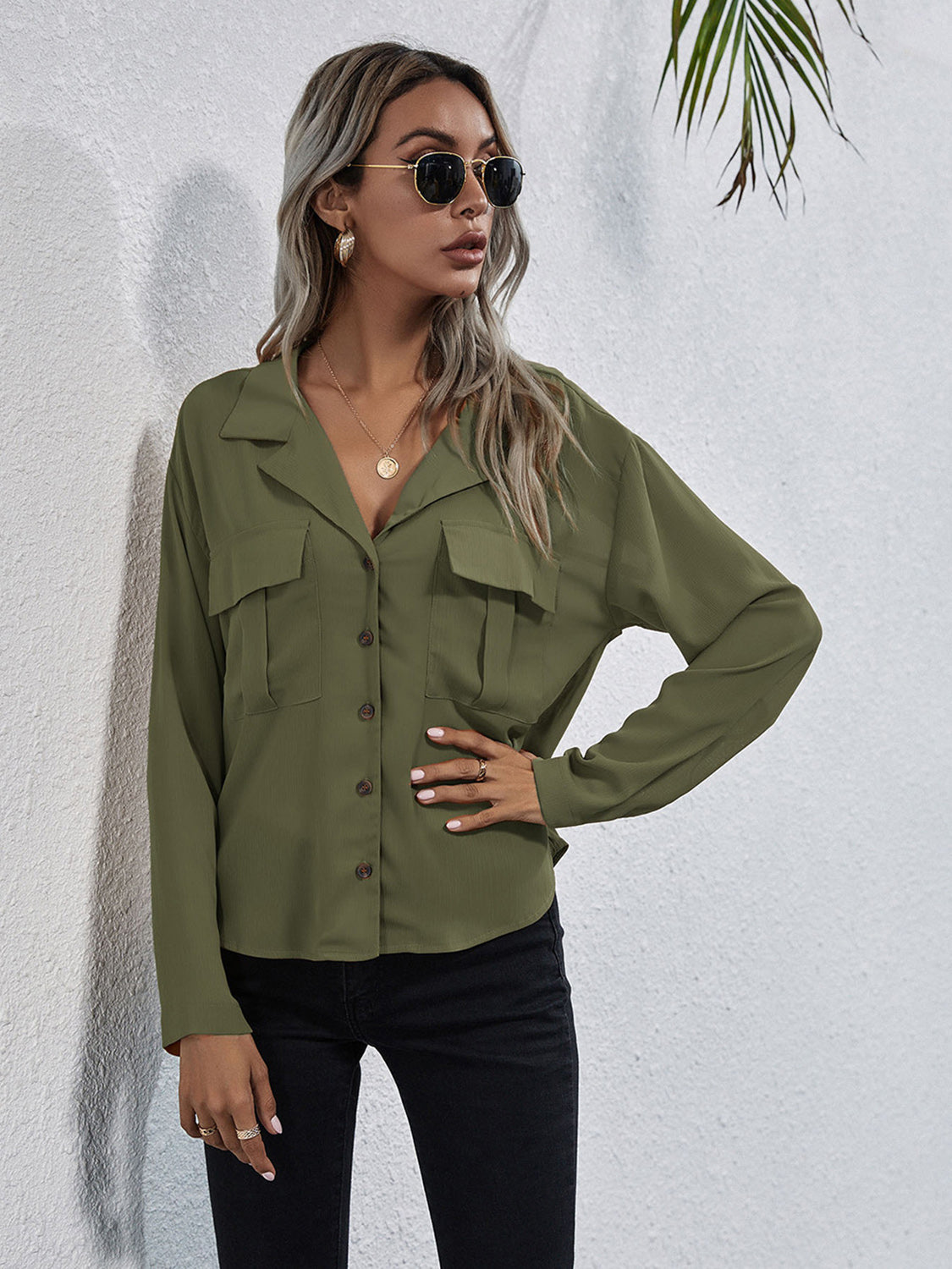 Collared Neck Button Down Shirt - The Goddess Galleries