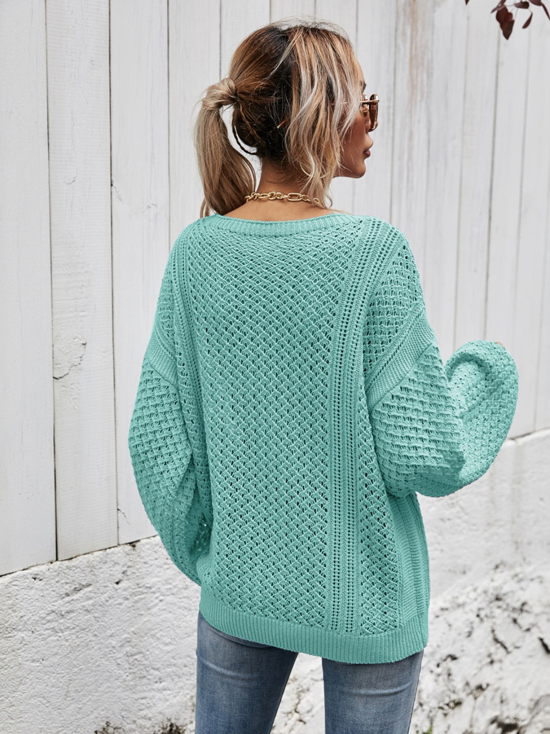 Angel Wings V-Neck Dropped Shoulder Sweater - The Goddess Galleries