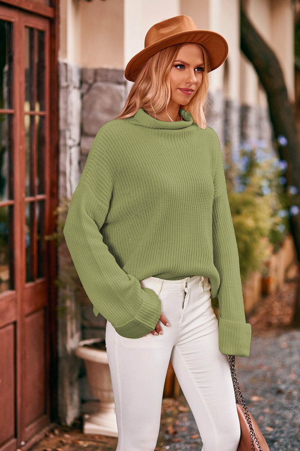 Mock Neck Drop Shoulder Sweater - The Goddess Galleries