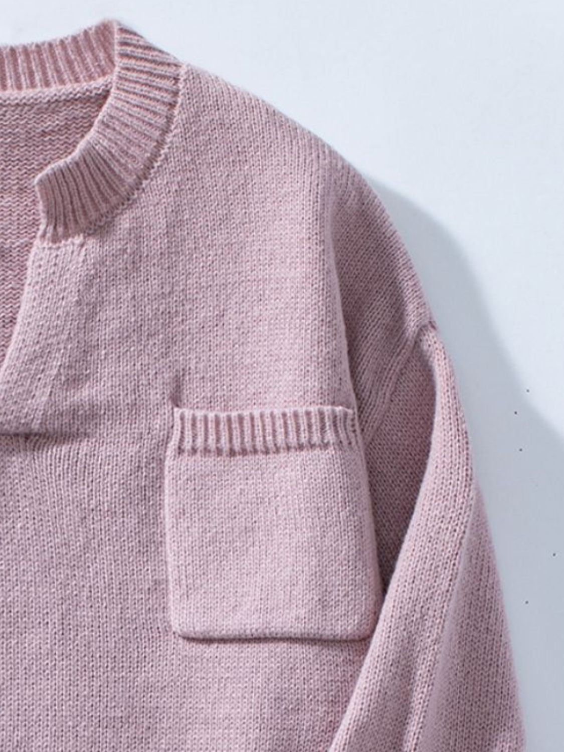 Pocketed Notched Long Sleeve Knit Top - The Goddess Galleries