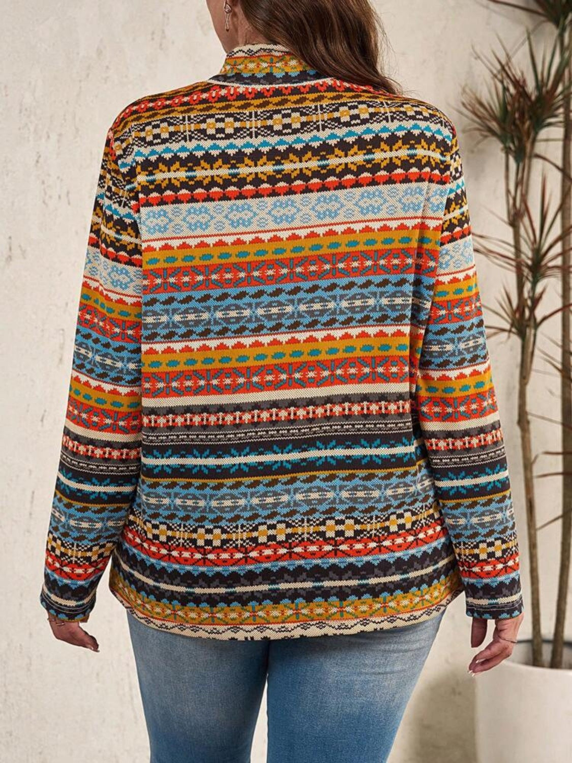 Plus Size Drawstring Printed Mock Neck Long Sleeve Top - The Goddess Galleries