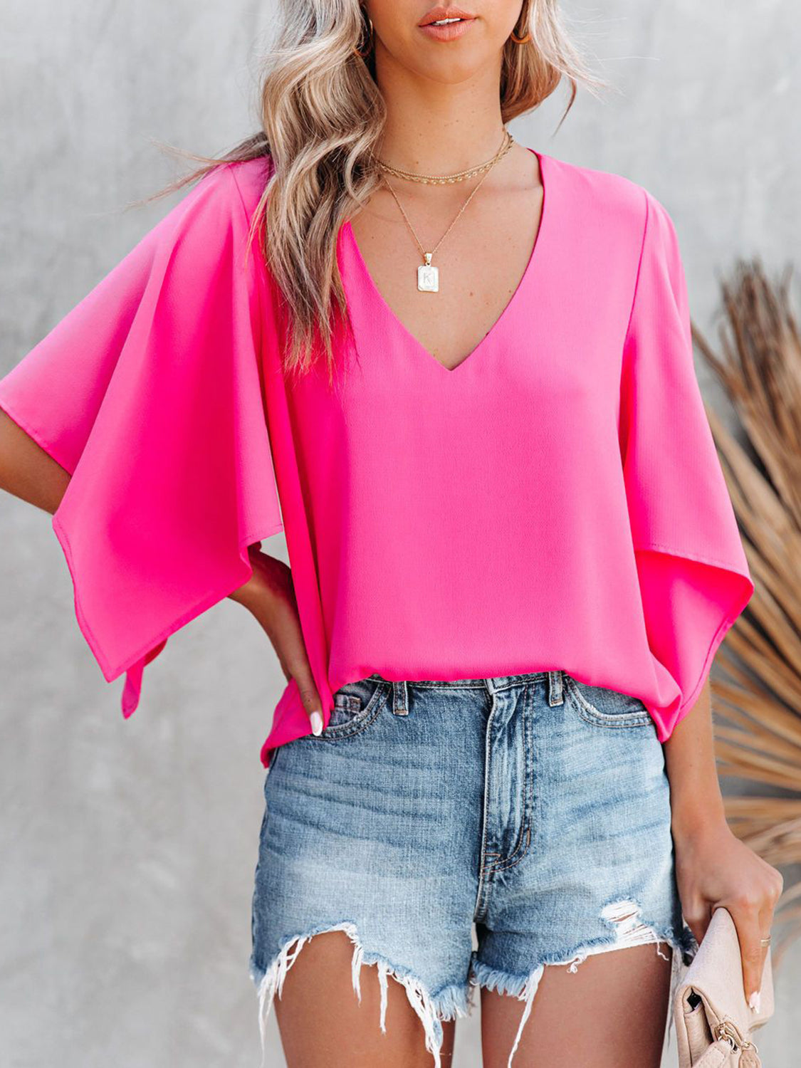 V-Neck Half Sleeve Blouse - The Goddess Galleries
