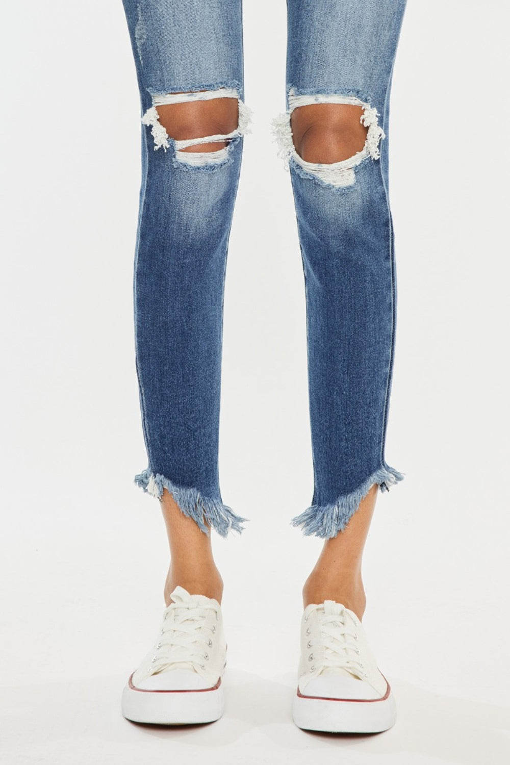 Kancan High Waist Distressed Raw Hem Ankle Skinny Jeans - The Goddess Galleries