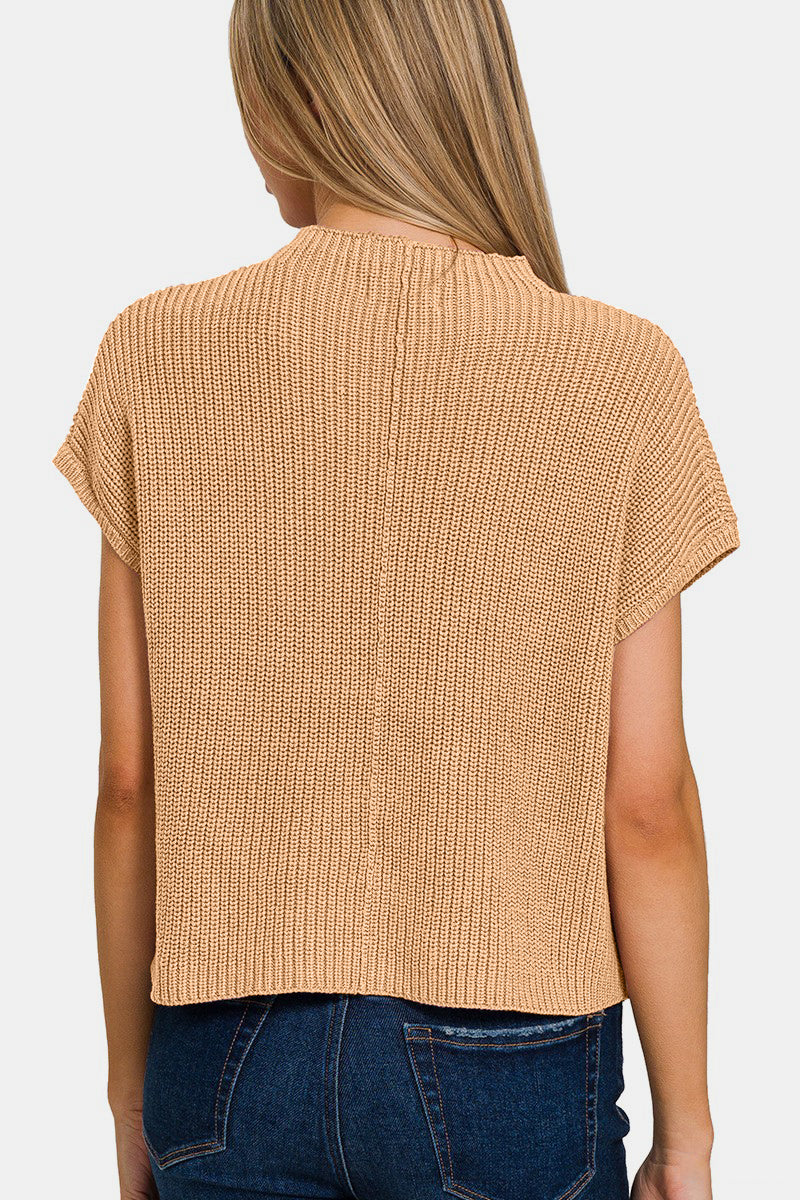Zenana Mock Neck Short Sleeve Cropped Sweater - The Goddess Galleries
