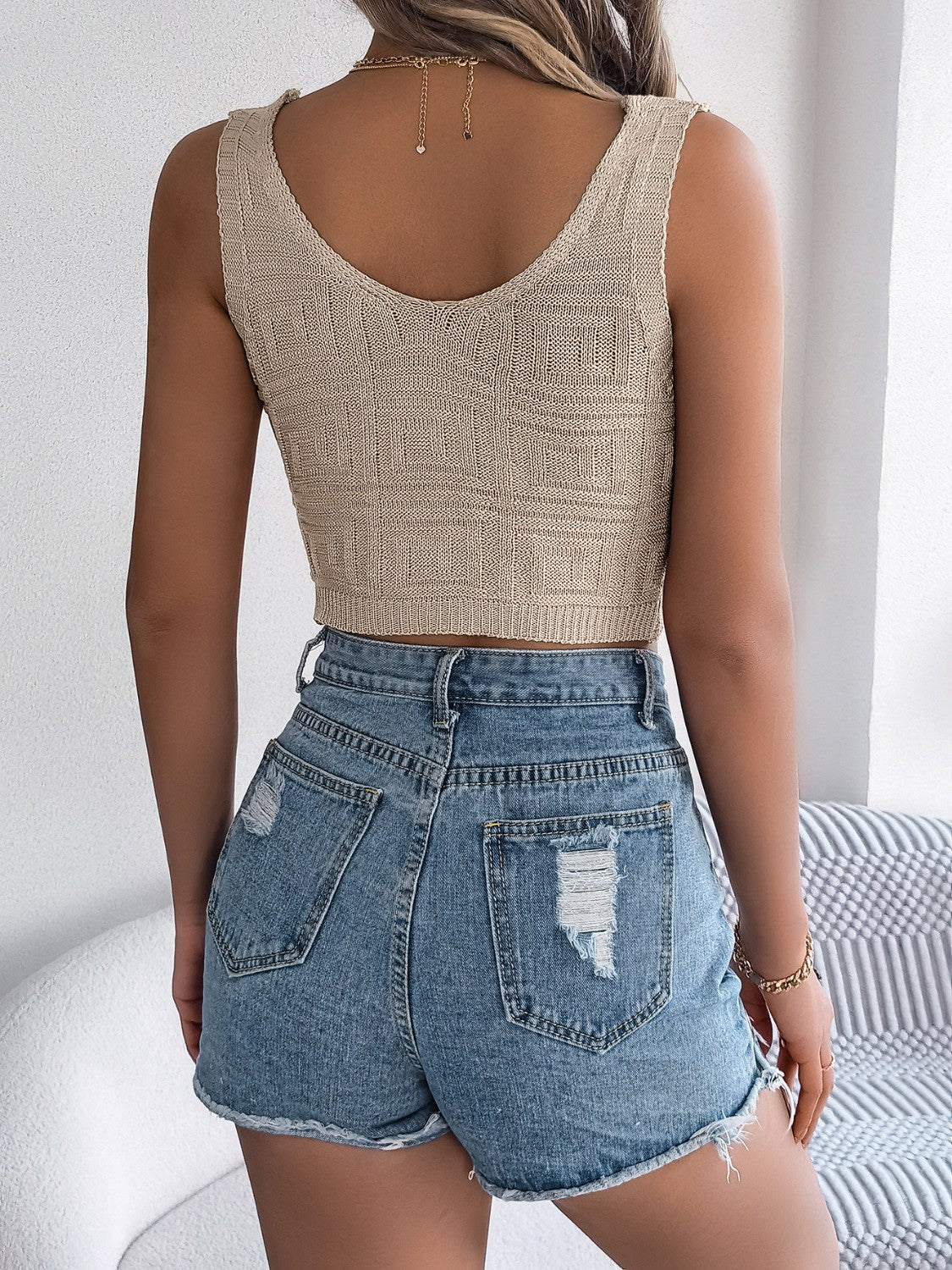 Twisted V-Neck Knit Vest - The Goddess Galleries