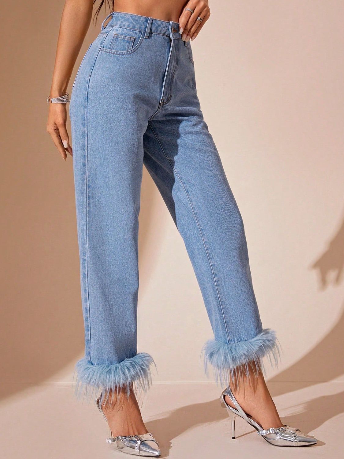 Plush Hem High Rise Straight Jeans - The Goddess Galleries