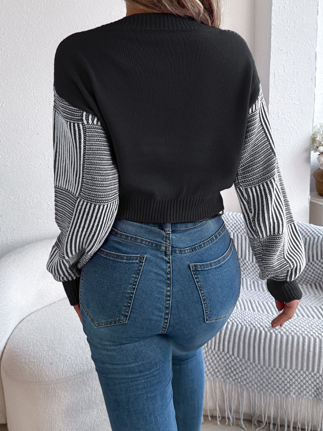 Striped V-Neck Long Sleeve Sweater - The Goddess Galleries