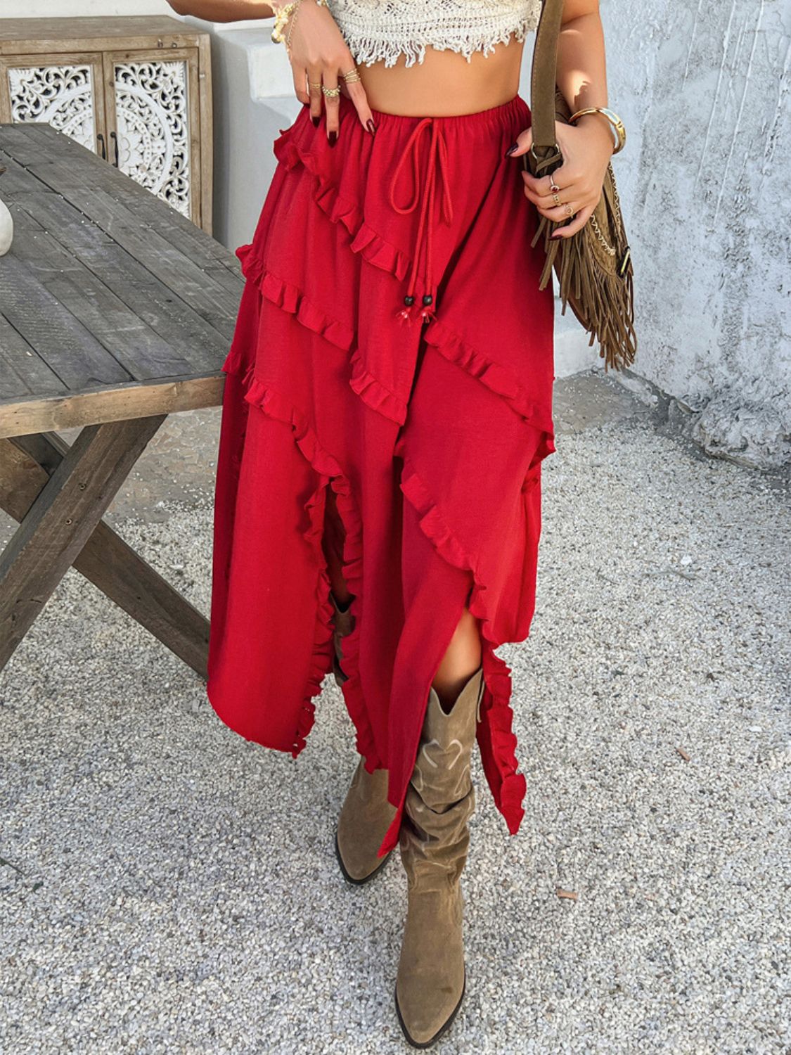 Devine Slit Drawstring Ruffled Skirt - The Goddess Galleries