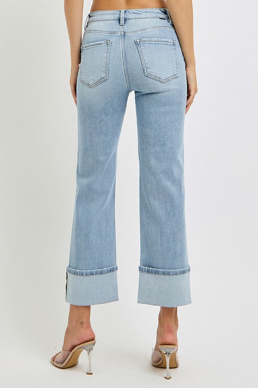 RISEN Plus Size Ankle Straight Leg Cuffed Jeans - The Goddess Galleries