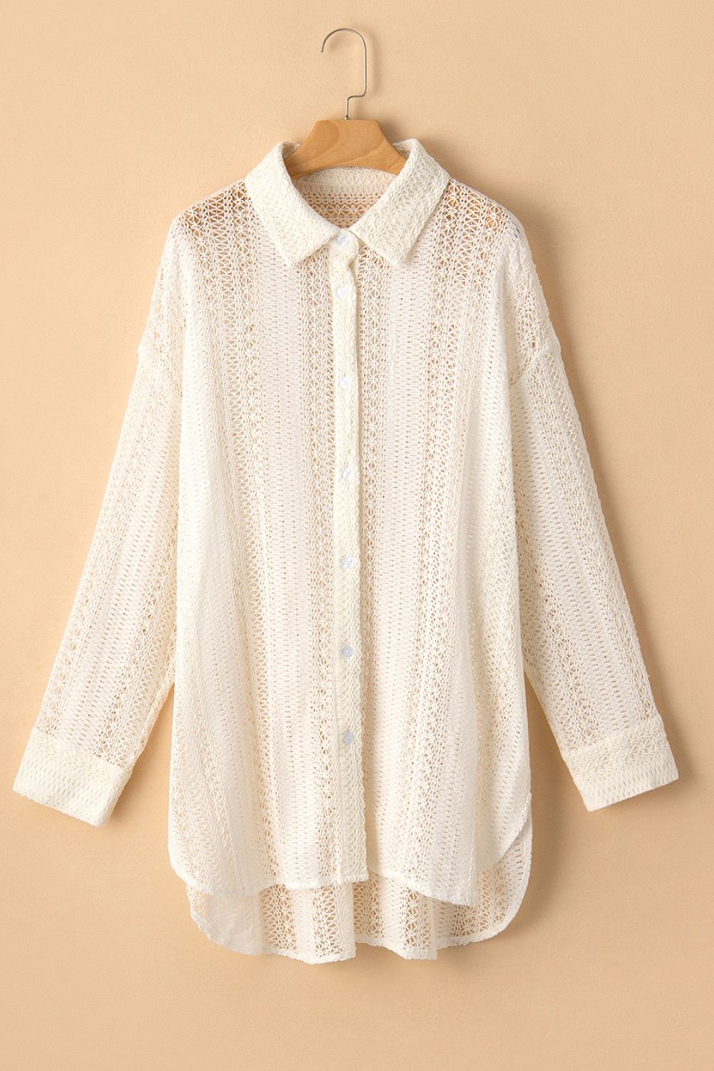Lace Crochet Collared Neck Oversized Shirt - The Goddess Galleries