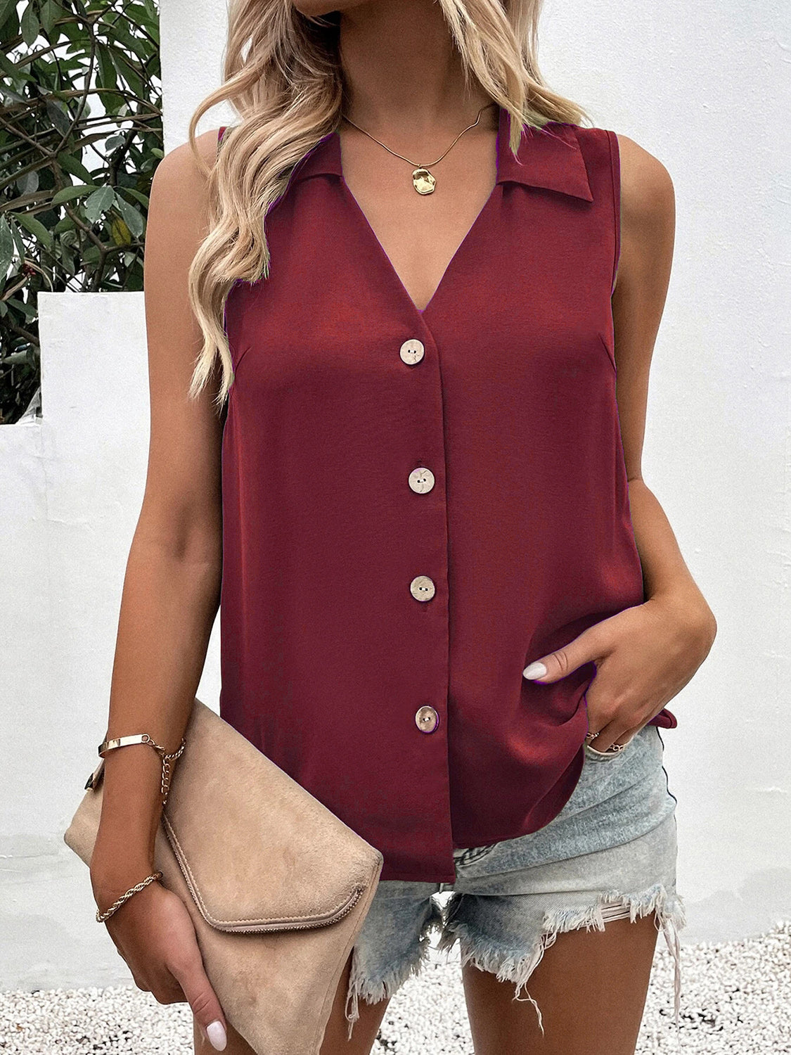 Full Size Johnny Collar Button Up Tank - The Goddess Galleries