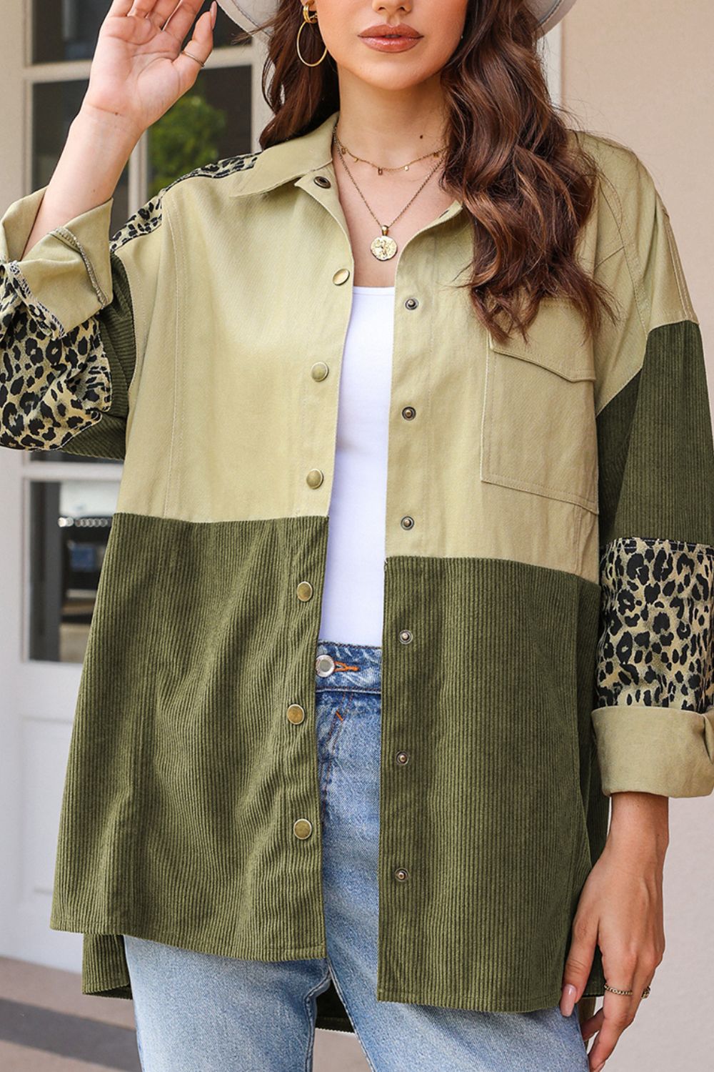 High-Low Leopard Snap Down Shacket - The Goddess Galleries