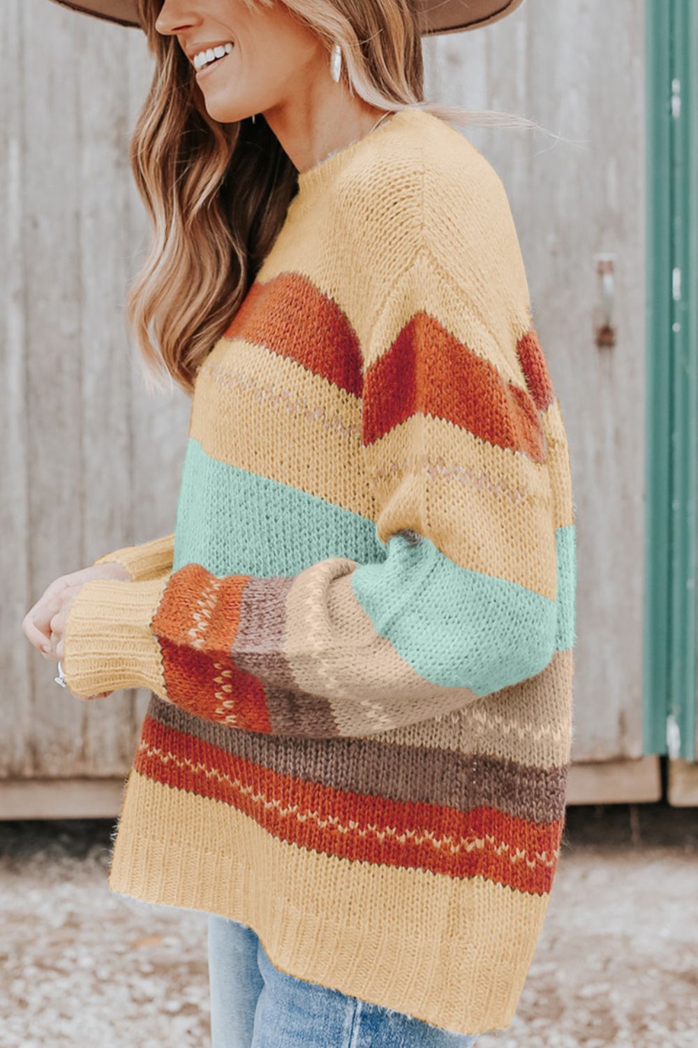 Color Block Round Neck Dropped Shoulder Sweater - The Goddess Galleries