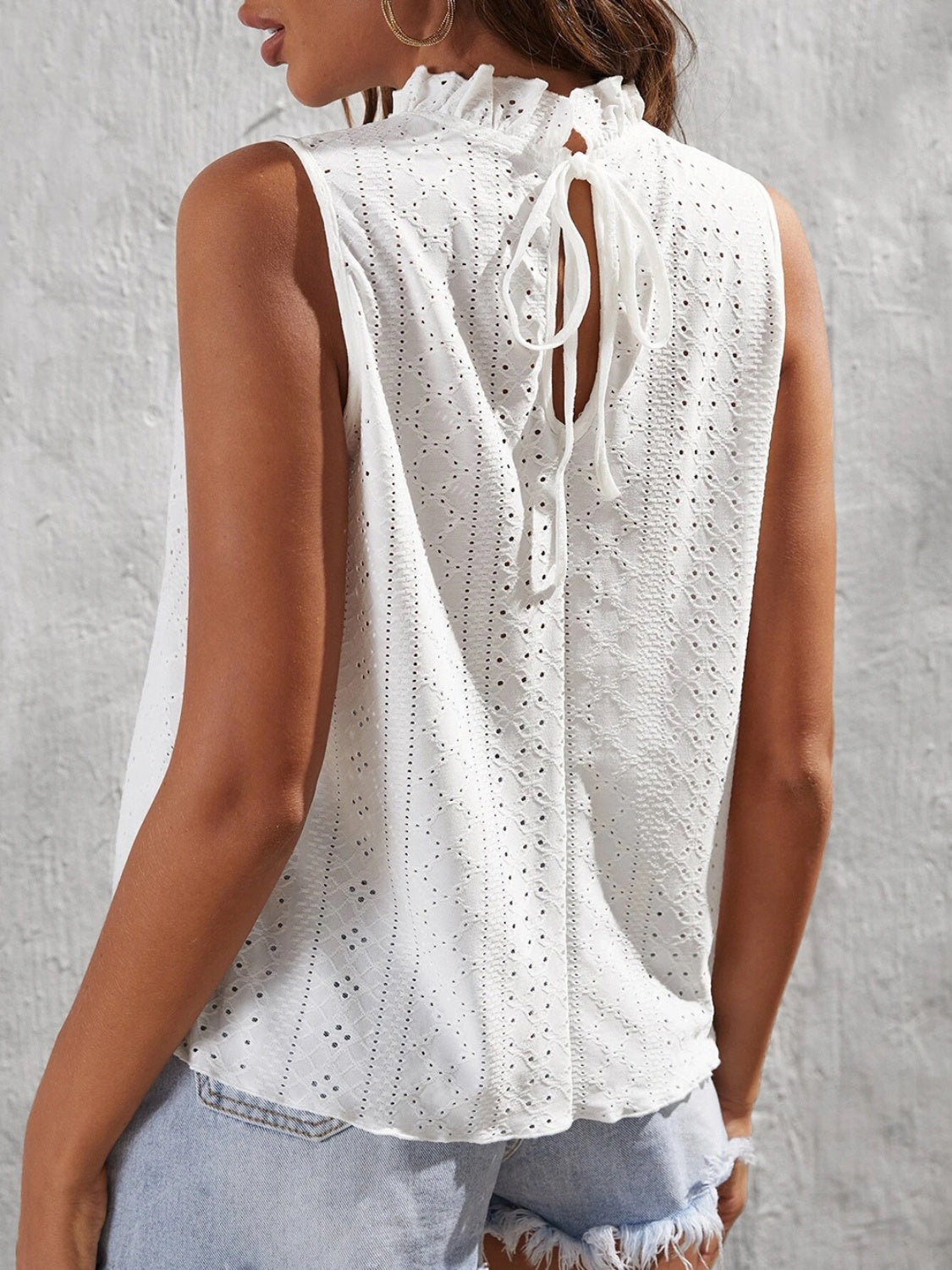 Tied Eyelet Mock Neck Tank - The Goddess Galleries