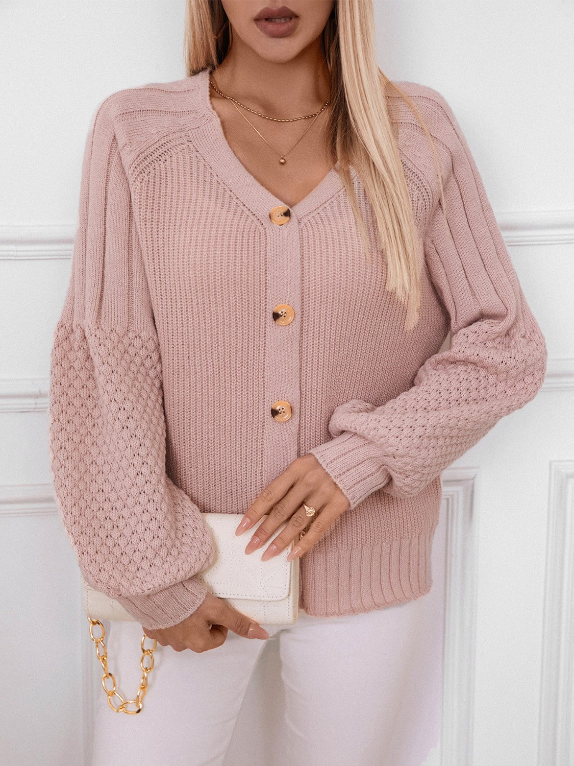 V-Neck Button Up Raglan Sleeve Cardigan - The Goddess Galleries