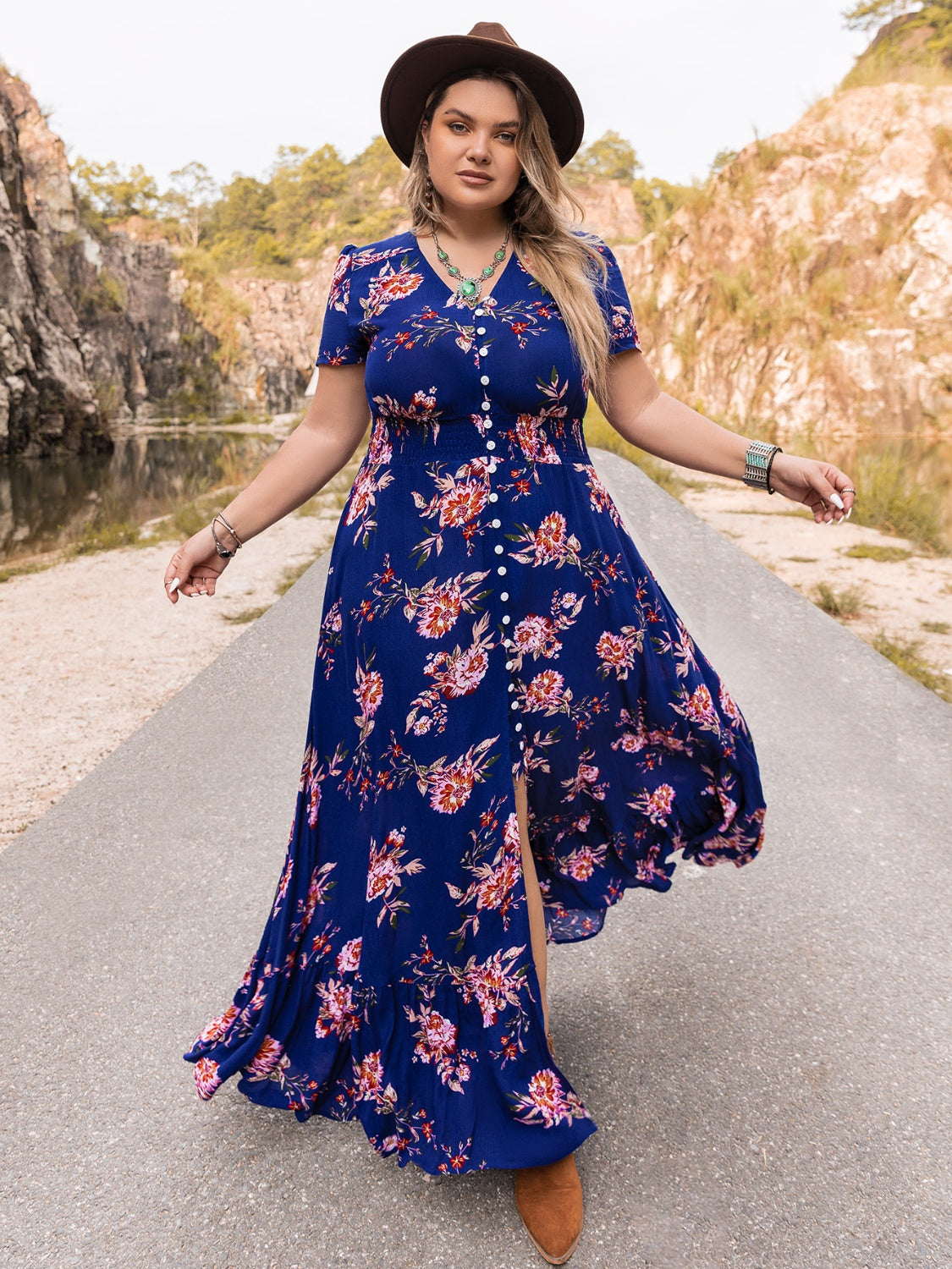 Plus Size V-Neck Maxi Dress - The Goddess Galleries