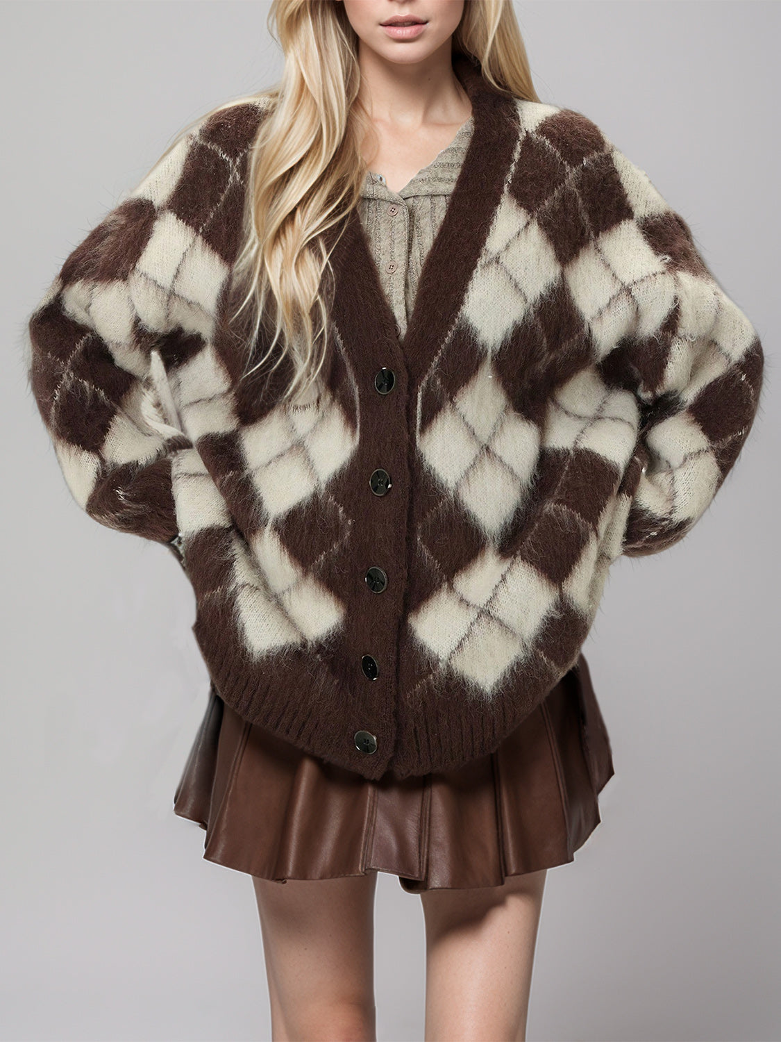 Plaid V-Neck Button Up Cardigan - The Goddess Galleries