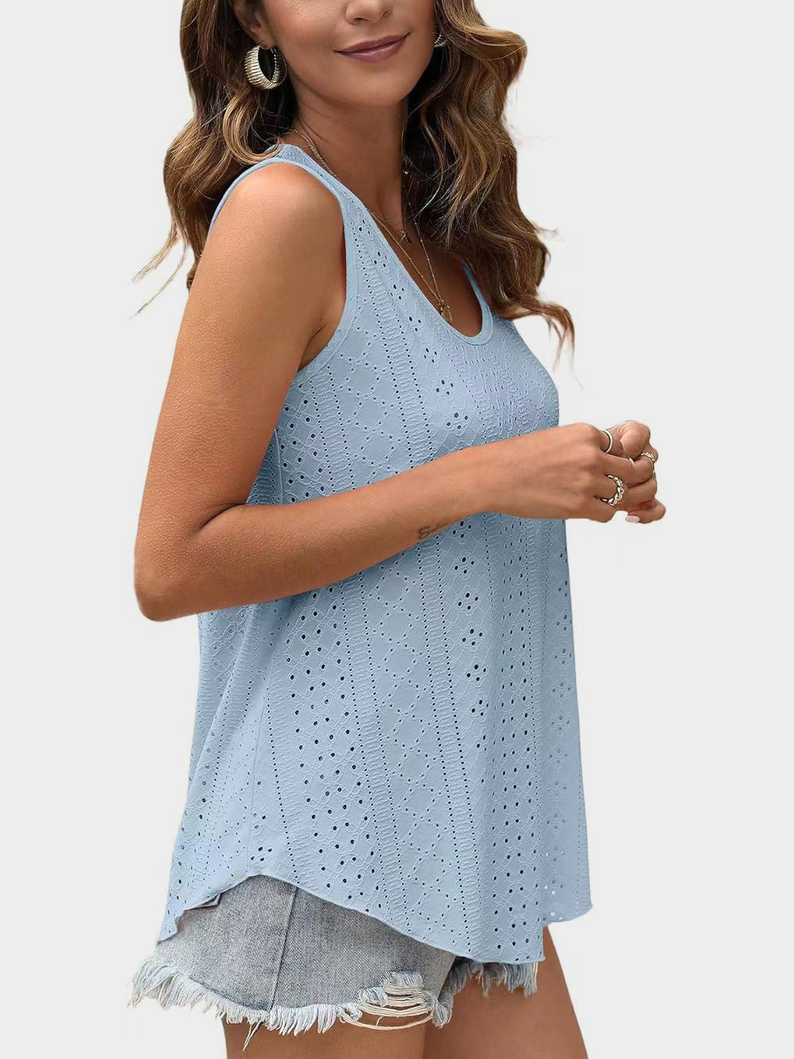 Florira Eyelet Round Neck Tank - The Goddess Galleries